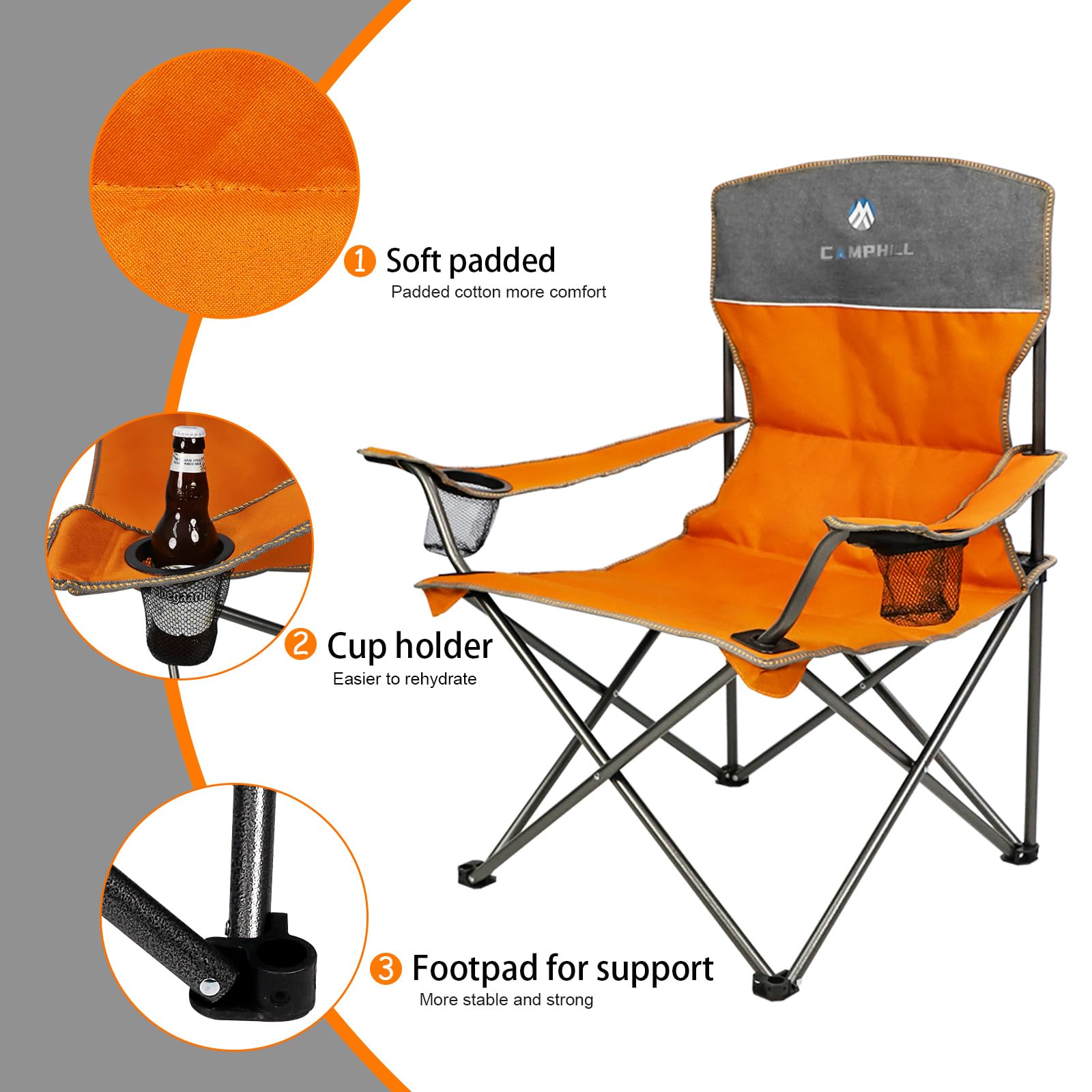 Camping Chair Set of 4 - Heavy Duty Folding Outdoor Chairs with Table & Cup Holders | Portable Lawn Chairs for Camping, Backyard, Beach & Picnic | Includes 1 Sofa Chair + 2 Single Chairs + Camping Table