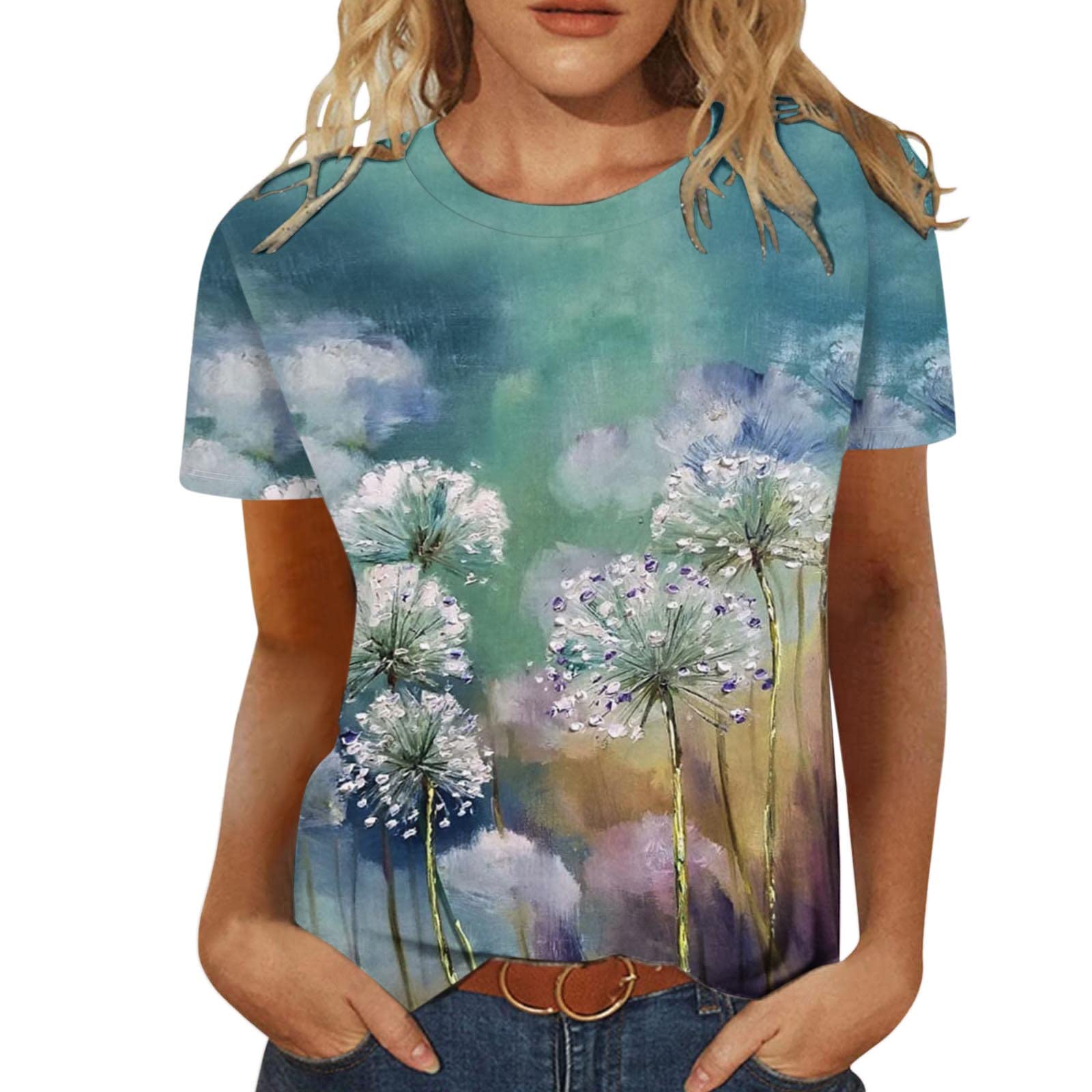 Women's Floral Printed Short Sleeve Round Neck T-Shirt - Casual Summer Top in Red | Perfect for Work, Vacation & Everyday Wear