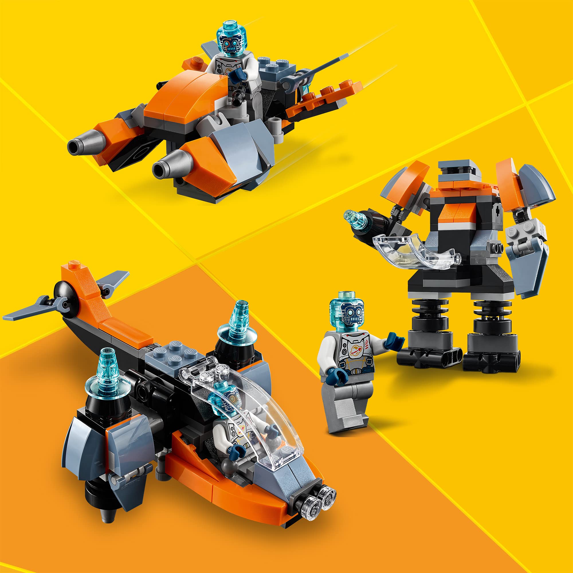 LEGO 31111 Creator 3-in-1 Cyber Drone Building Kit with Motorcycle & Robot Figure - Space-Themed STEM Toy for Boys & Girls Ages 6+ - Perfect for Creative Play, Birthday Gifts & Educational Fun