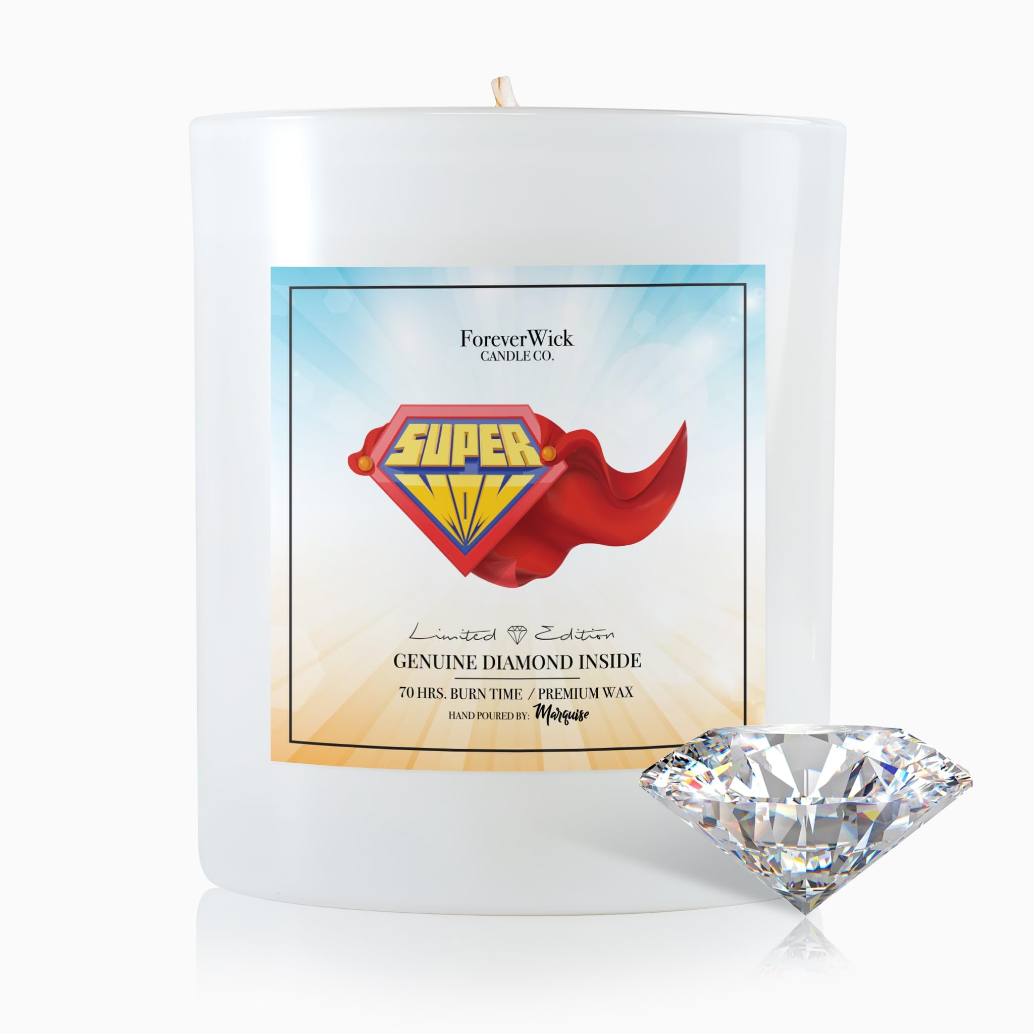 Super MOM Surprise Candle with Real Diamond Inside - All Natural Organic Soy Wax Candle 14oz (70h Burn Time) | Foreverwick Scented Candles for Women, Anniversary & Mother's Day Gifts | Perfect for Relaxation, Home Decor & Romantic Ambiance