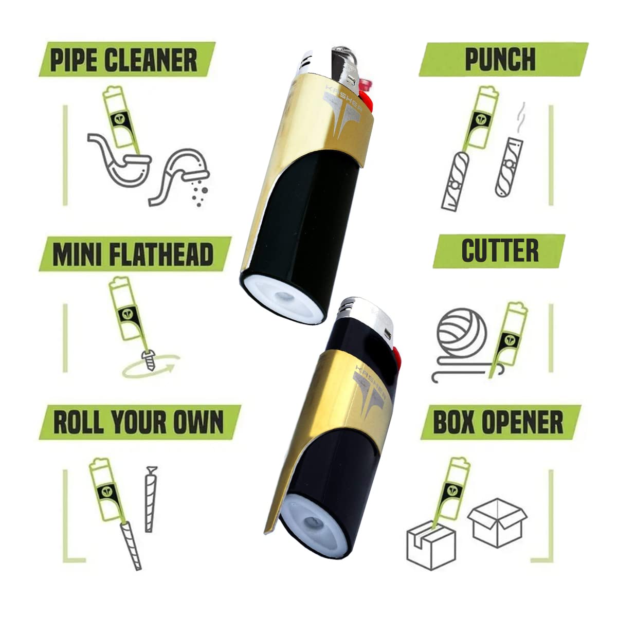 Kasher’s Seattle Lighter Tool - Multipurpose Lighter Accessory for Pipe Cleaning & Cutting (Black) - Perfect for Smokers & Outdoor Use