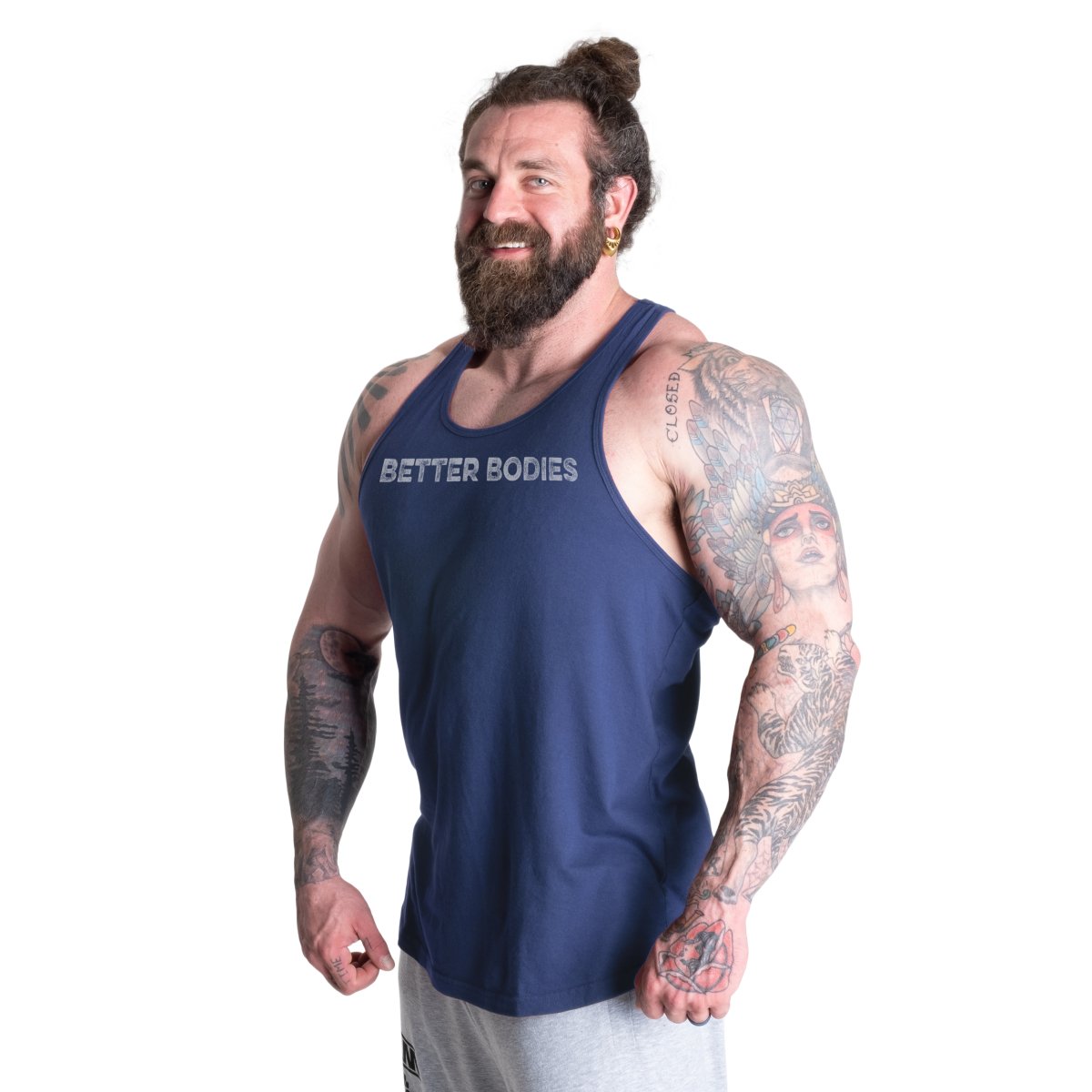 Better Bodies Logo Essential T-Back Tank Top - 100% Cotton Gym & Workout Shirt for Women | Yoga, Running, Fitness & Casual Wear