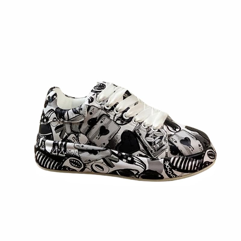 Women's Graffiti Print Platform Sneakers - Fashion Low Top Athletic Shoes for Casual Wear, Skateboarding & Street Style | Perfect for Daily Outfits, Urban Fashion & Skater Lifestyle
