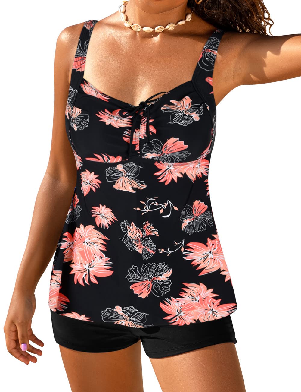 **Hilor Plus Size Tankini Swimsuit - Retro Paisley Two-Piece for Women | Beach & Pool**