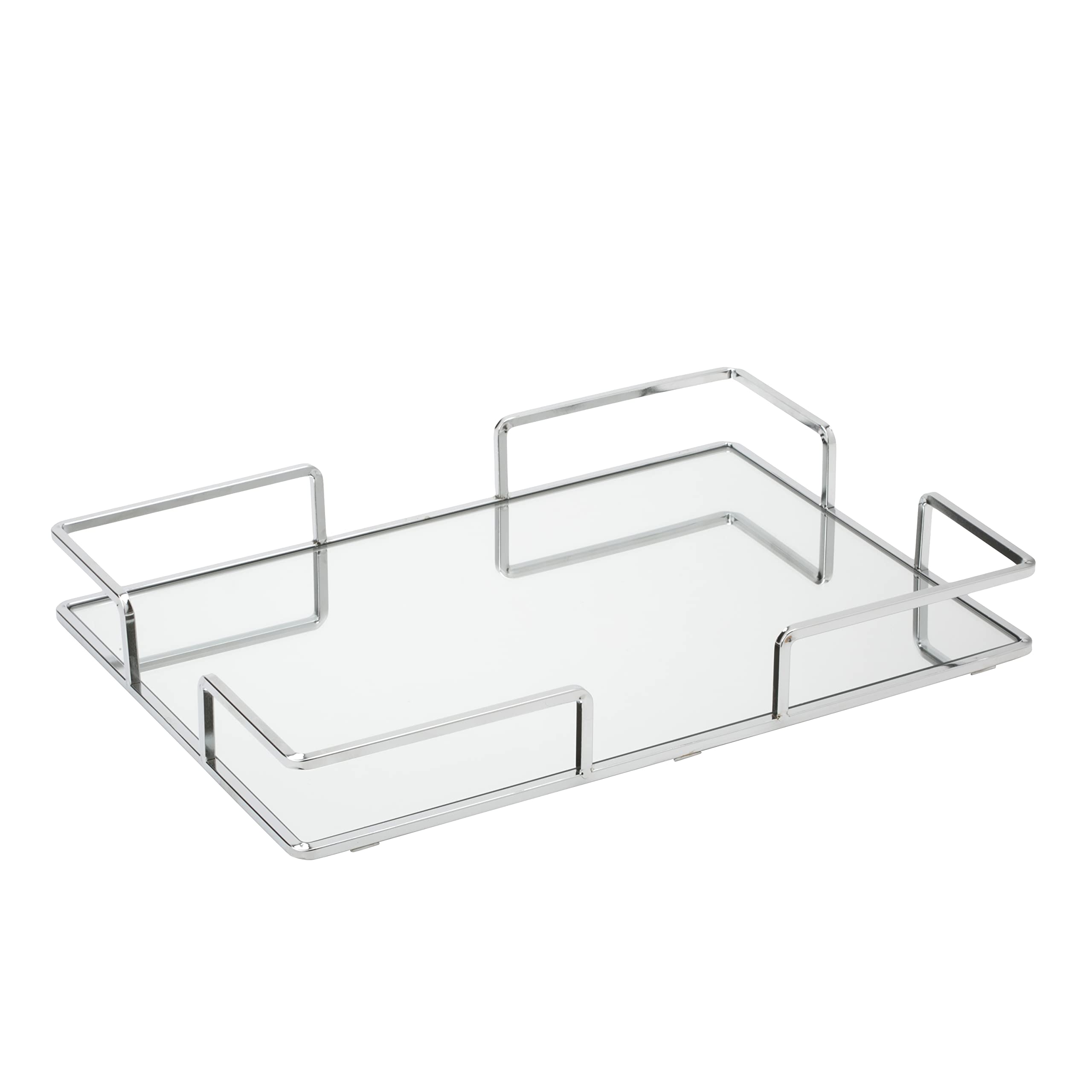 Modern Square Vanity Tray - Chrome Jewelry & Cosmetic Organizer for Dresser, Desk, Perfume Display - Decorative Storage Solution for Home, Bathroom & Bedroom - 1 Pack
