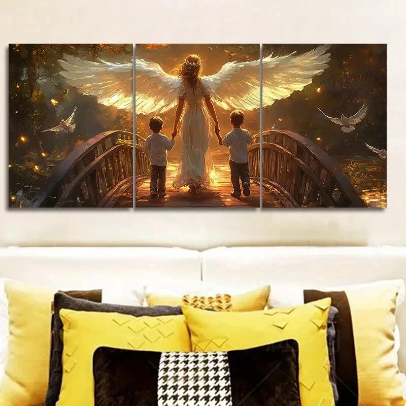 3-Piece Angel and Two Little Boys Wall Art Set - Framed Canvas 40x60cm - High Quality Print - 100% Australian Made - Ready to Hang - Perfect for Nursery, Kids Room & Home Decor