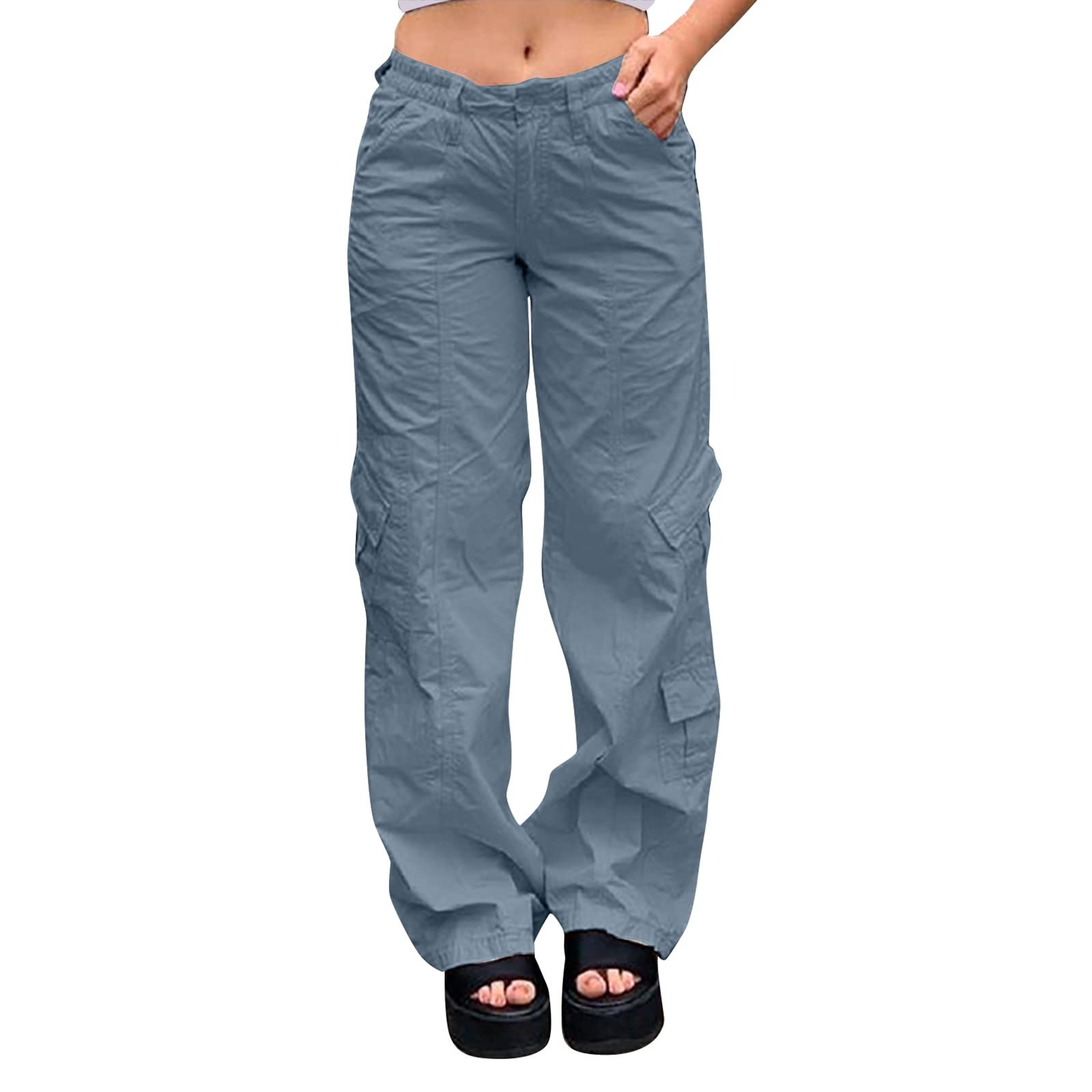 ONHUON Women's Lightweight Quick-Dry Cargo Pants - Elastic Waist with Button Pockets - Outdoor Summer Casual Sweatpants for Hiking, Travel & Everyday Wear