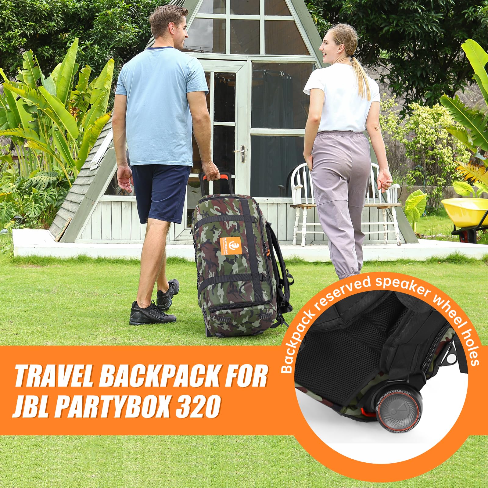 JBL PartyBox 320 Speaker Travel Case - Portable Waterproof Carry Bag & Backpack for JBL PartyBox Series Speakers (Camouflage Design) - Perfect for Outdoor Parties, Travel & Music Events