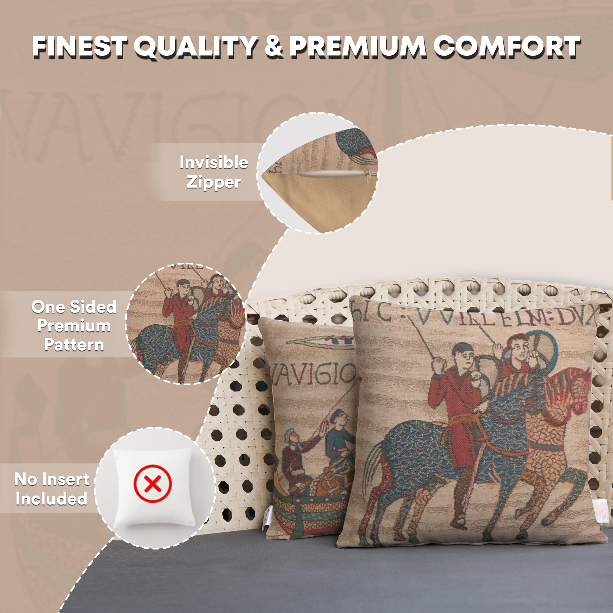Bayeux Decorative Pillow Covers 14x14 Inch - Boho Throw Pillow Covers for Living Room & Bedroom - French Country Tapestry Couch Pillow Covers - Soft Cotton Jacquard Woven - Perfect for Sofa, Chair, and Home Decor