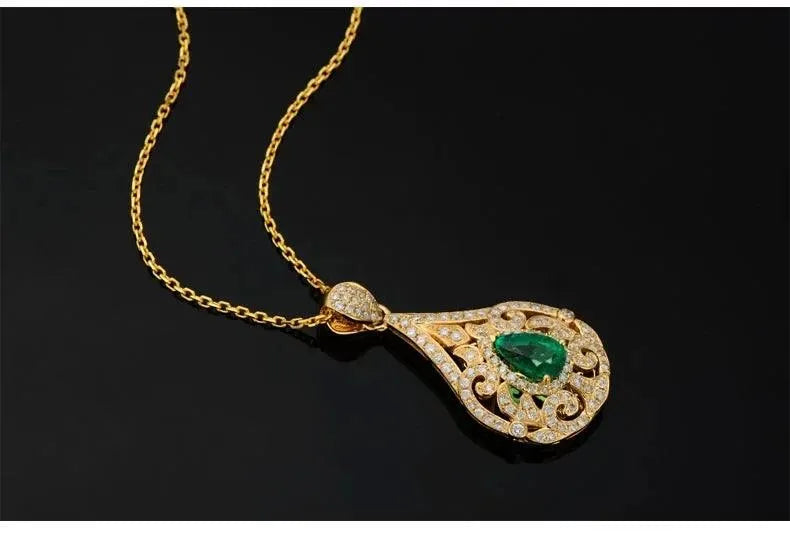 1.05ct Natural Emerald & 0.68ct Diamond Pendant in 18K Yellow Gold - Elegant Gemstone Jewelry for Women, Perfect for Weddings, Anniversaries & Special Occasions