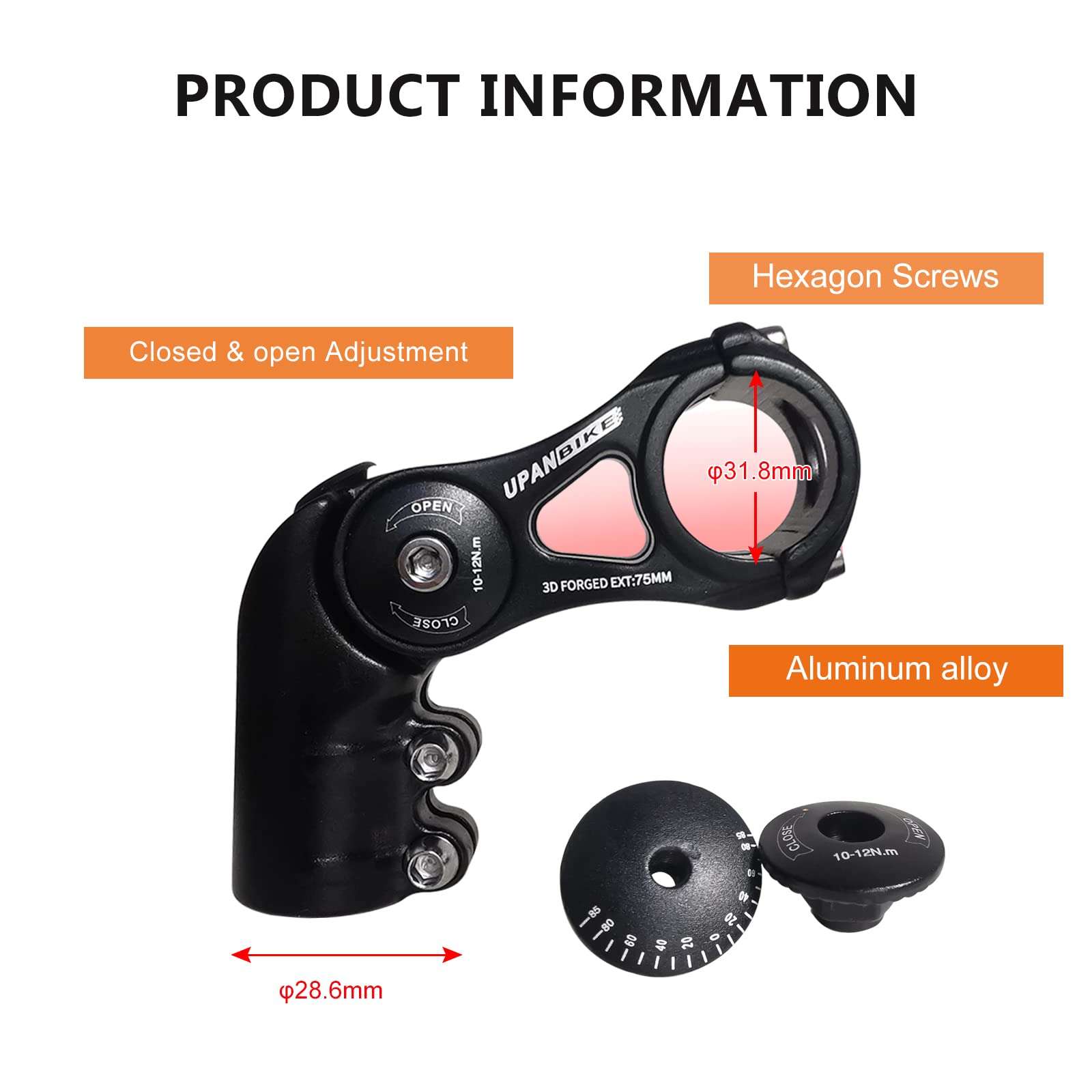 UPANBIKE Adjustable Bike Stem 31.8mm - 75mm/95mm/130mm Aluminum Alloy Handlebar Riser Extender for MTB, Road Bike, BMX - 130 Degree Angle for Comfortable Riding on Mountain Trails & Urban Commutes