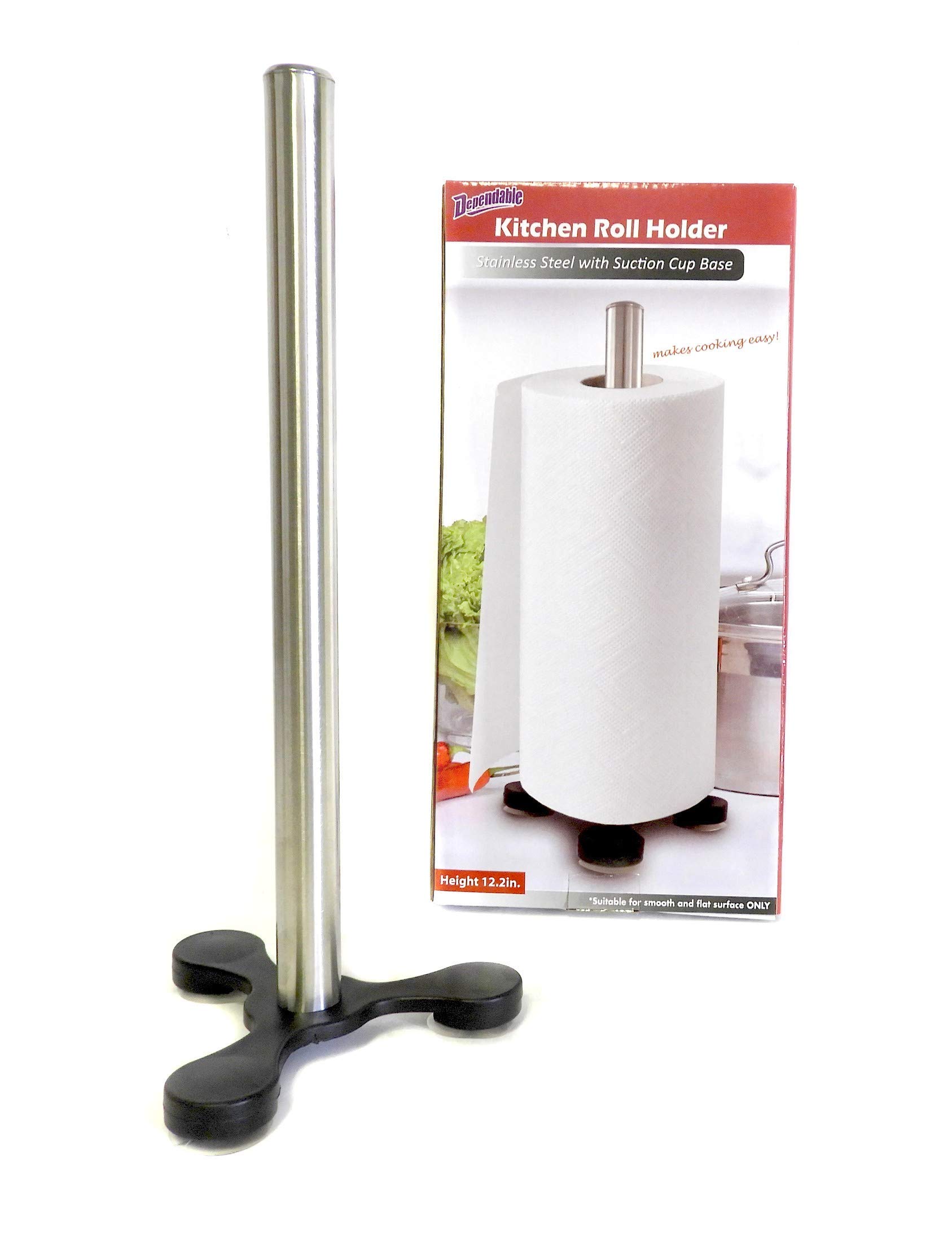Stainless Steel Suction Cup Paper Towel Holder - Strong Non-Slip Grip for Kitchen, Bathroom & Countertop - Space Saving Toilet Paper Organizer (Black) - Perfect for Small Spaces, RVs & Apartments