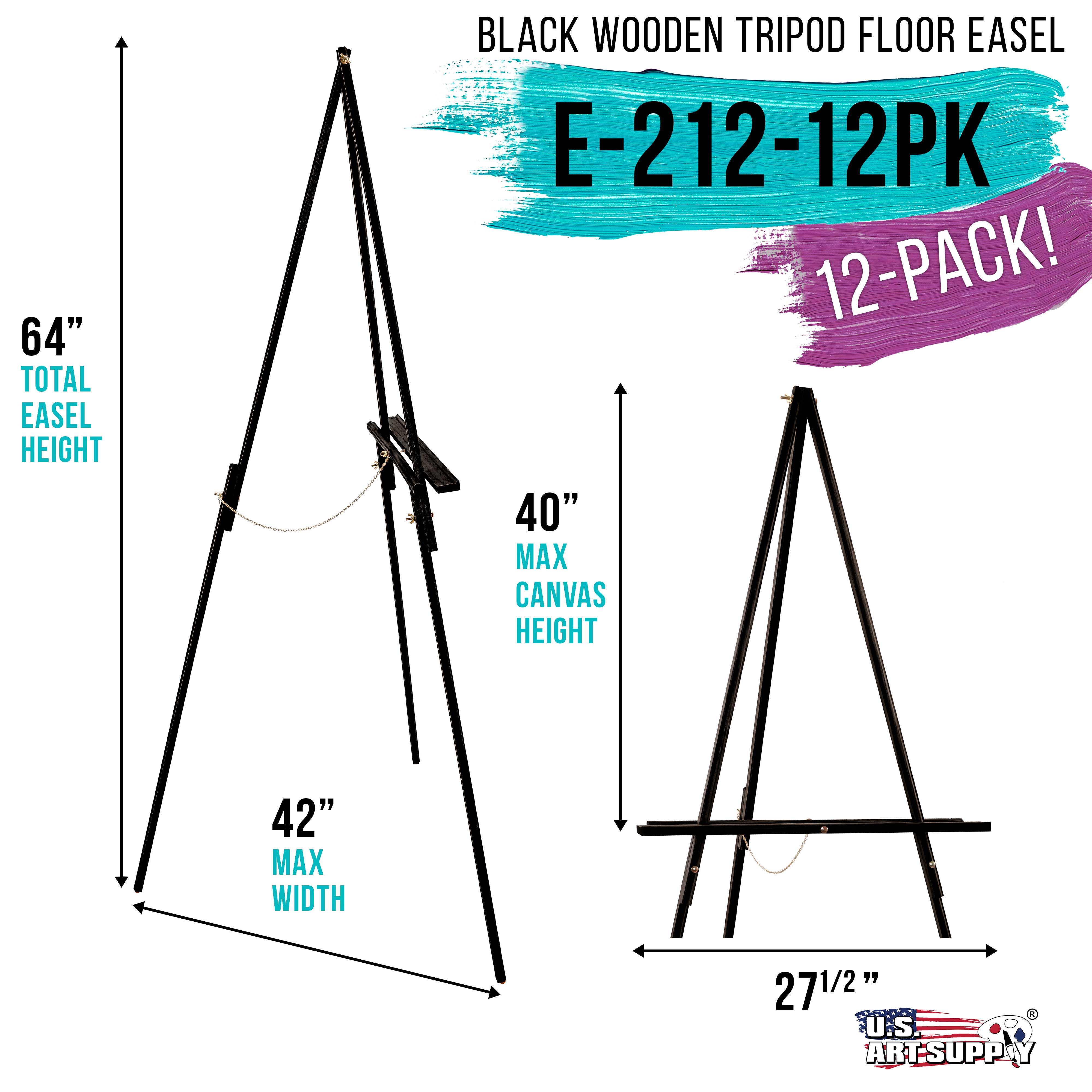 64-Pack Black Wooden Easel Stands - Adjustable A-Frame Tripod for Painting, Drawing & Signage - Lightweight Wood Easels for Wedding Displays, Art Shows & Classroom Use (Holds Up to 40 Canvases)