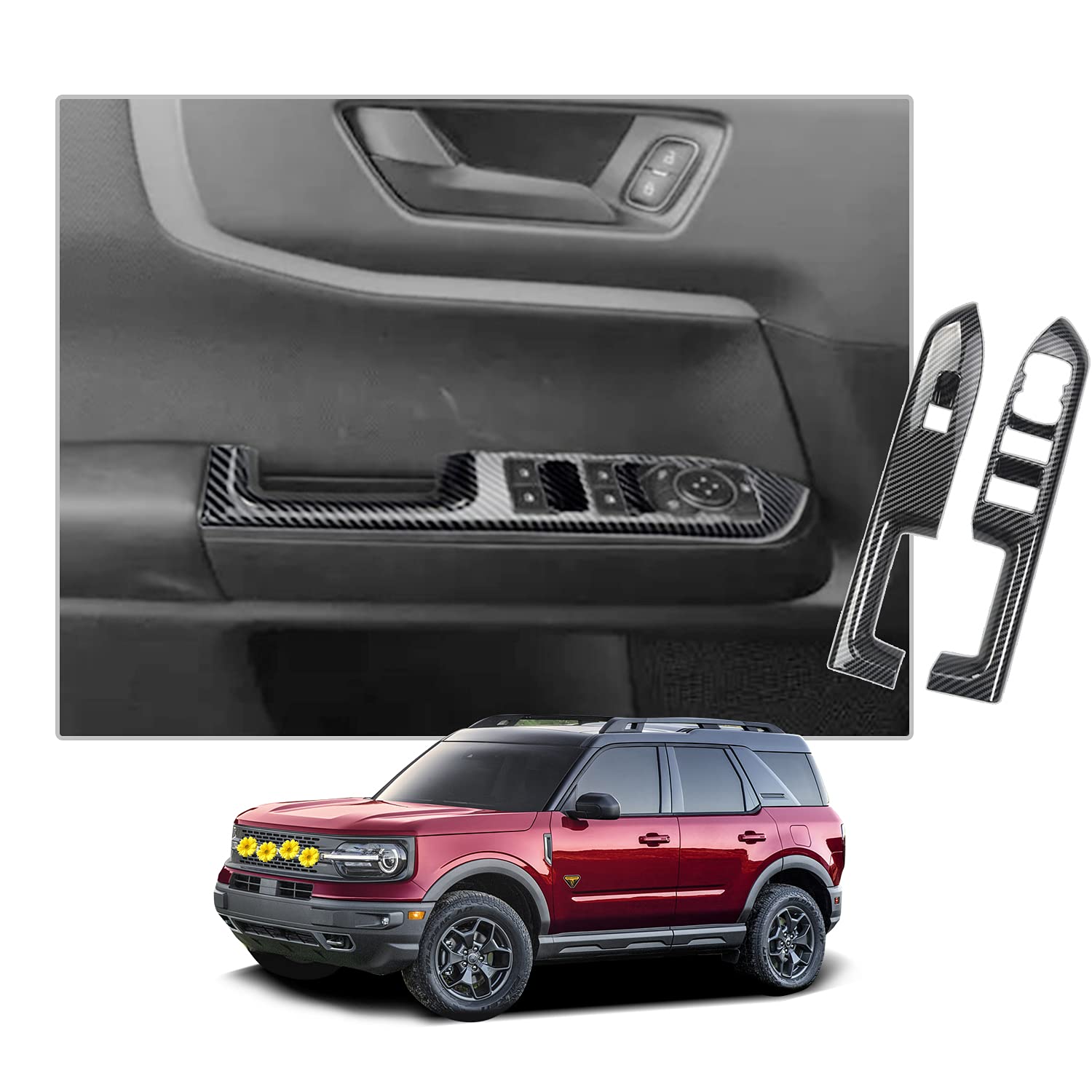 Carbon Fiber Car Door Window Switch Bezel Cover for 2021 Ford Bronco Sport - Interior Accessories Side Door Window Lock Switch Panel Trim (4PCS) - Perfect for Customizing & Protecting Your Vehicle's Interior