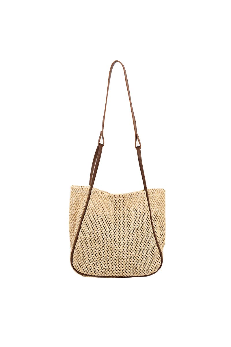 Ulisty Women's Straw Tote Bag Set - 2 Pack Woven Beach Shoulder Bags with Top Handle for Summer Vacation, Pool Party & Outdoor Picnics