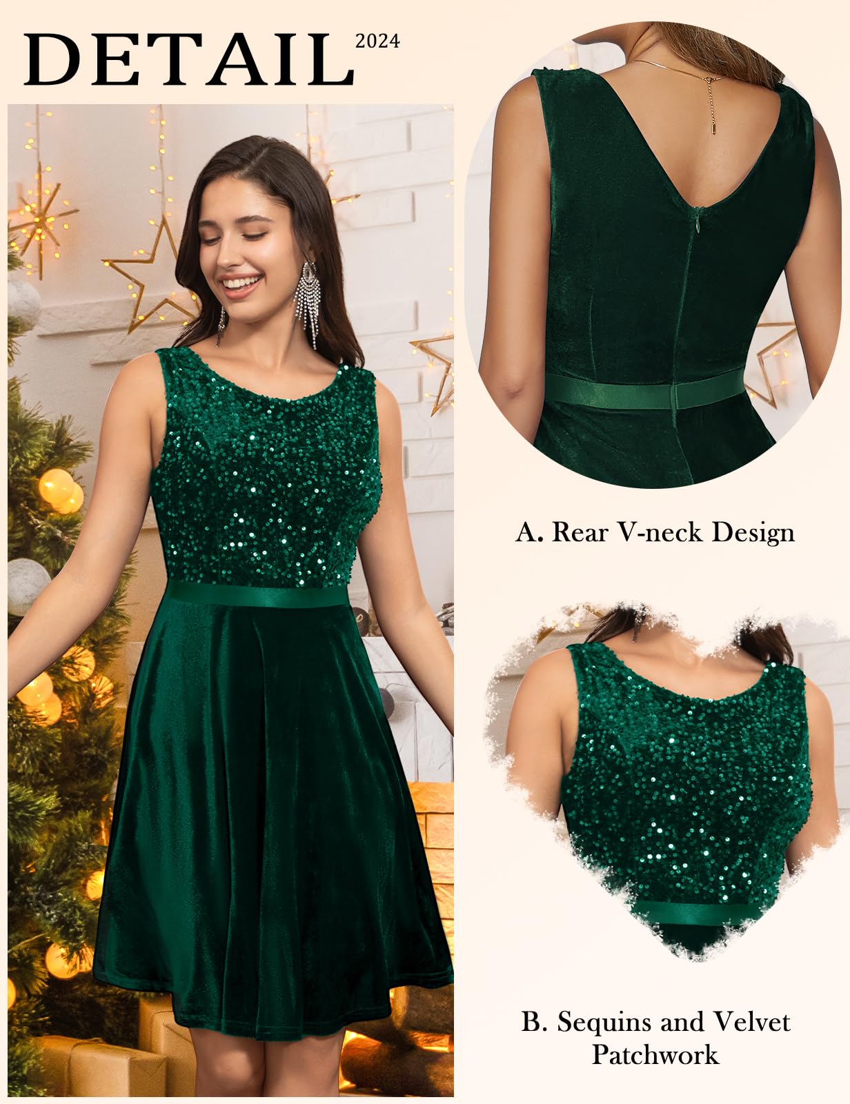 Elegant Velvet Sequin Dress for Women - Boat Neck Sleeveless Formal Gown for Evening Party, Prom, Cocktail & Holiday Events