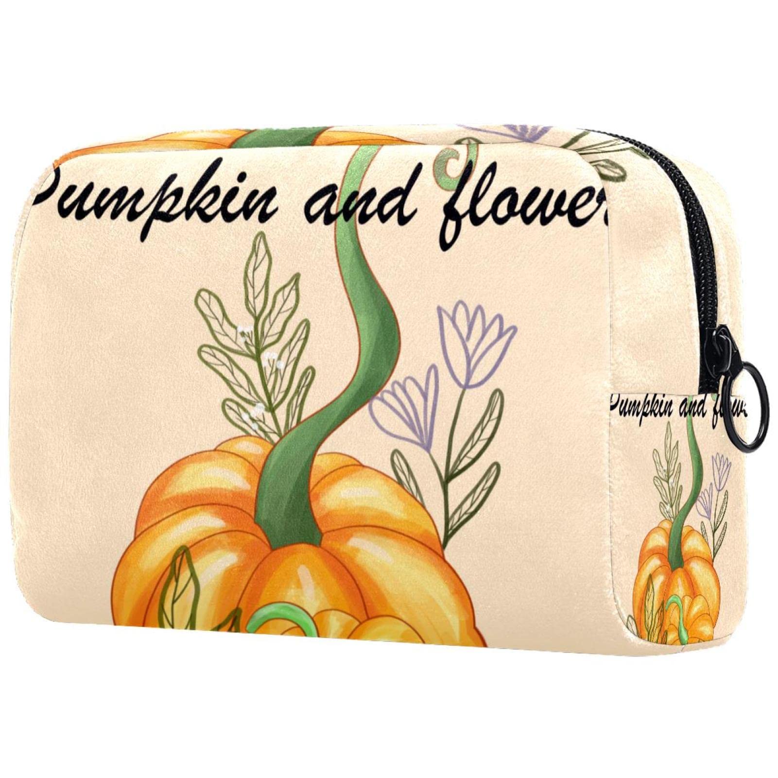Pumpkin Makeup Bag - Large Zipper Pouch for Women & Girls | Travel Cosmetic Organizer | Perfect for Halloween, Fall Festival & Daily Makeup Storage