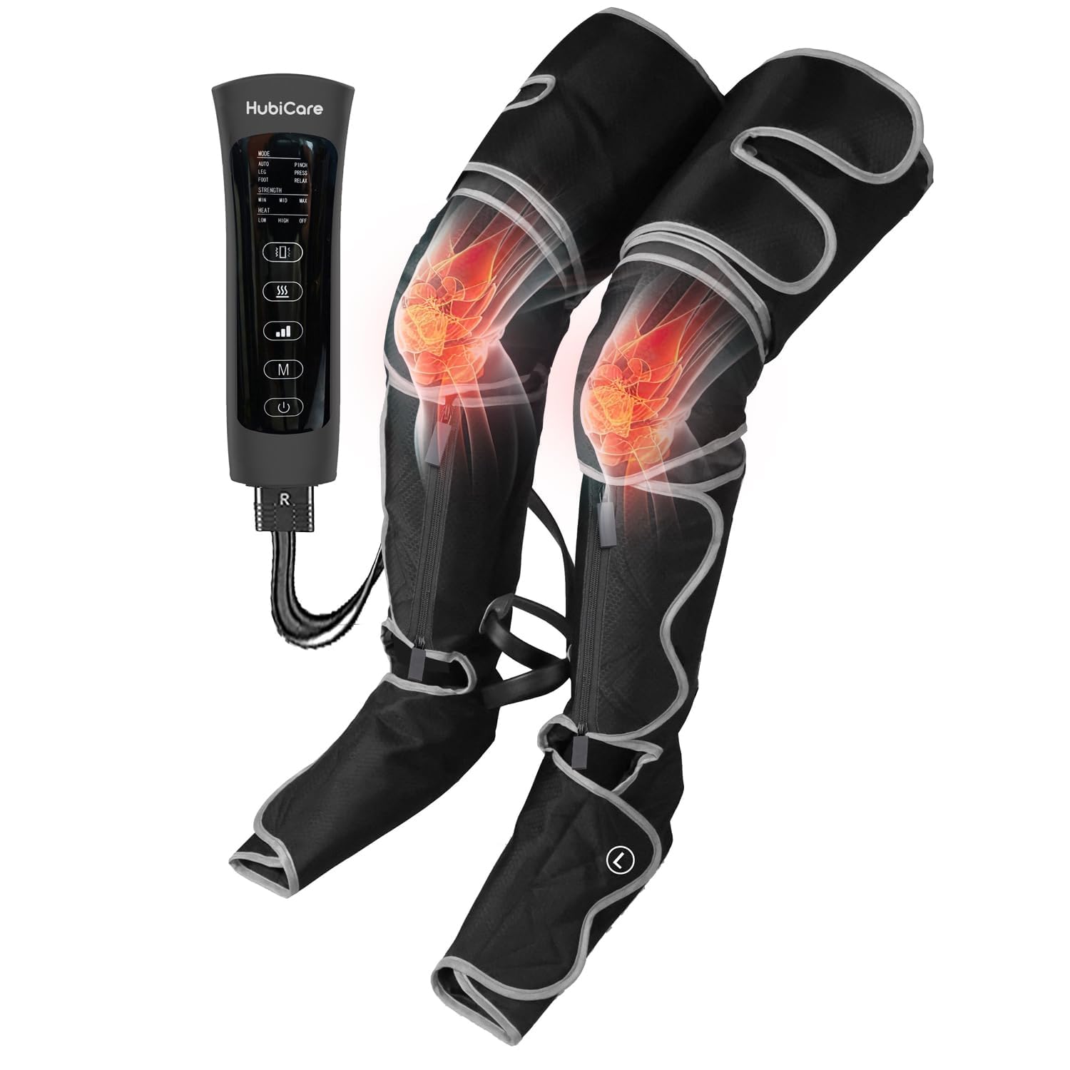HubiCare Leg Massager with Air Compression - 6 Massage Modes for Foot, Calf & Thigh Pain Relief, Muscle Relaxation & Improved Blood Circulation - Perfect Gift for Men & Women - Ideal for Post-Workout Recovery, Office Use & Relaxation at Home