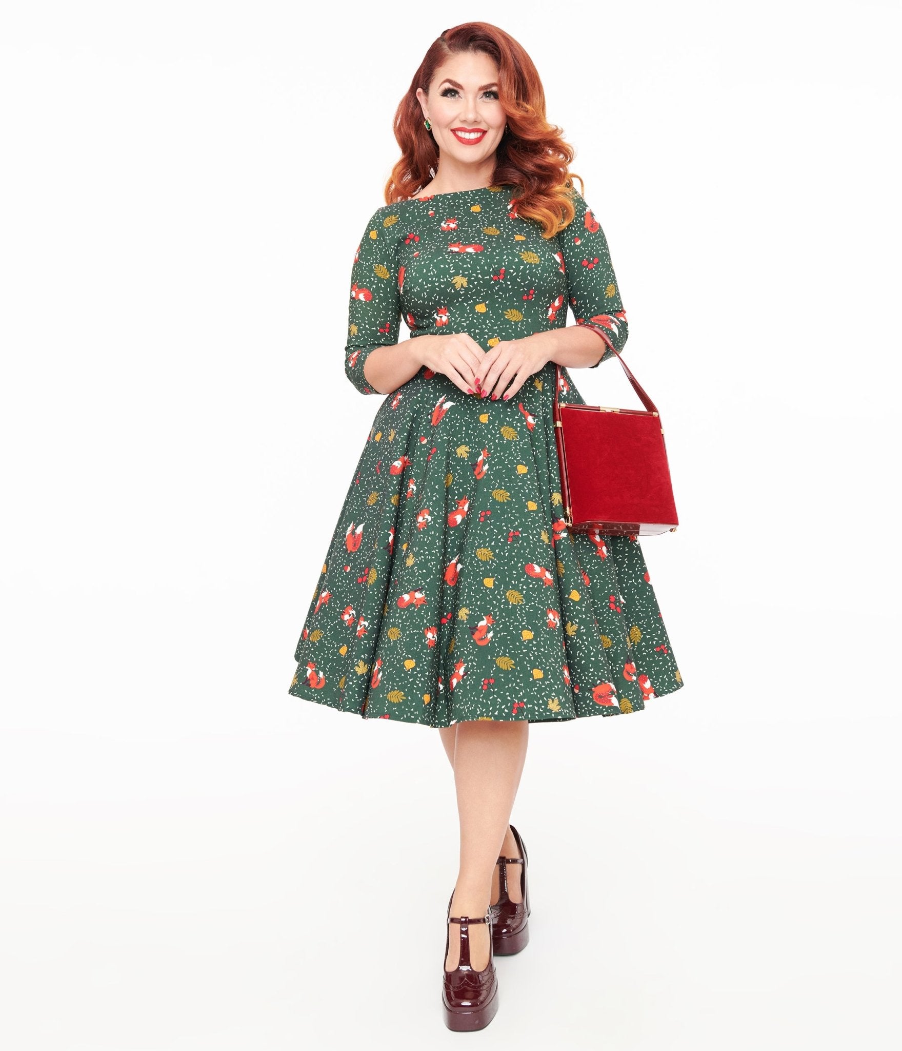 Vintage 1950s Green Winter Fox Devon Swing Dress - Retro A-Line Cocktail Dress for Women, Perfect for Holiday Parties, Christmas Gatherings & Special Occasions