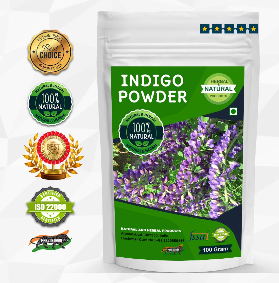Organic Indigo Powder (Indigofera Tinctoria) - 100% Natural Hair Dye for Black & Brown Hair | Promotes Hair Growth & Reduces Hair Fall | DIY Herbal Hair Care & Coloring Solution for Home Use