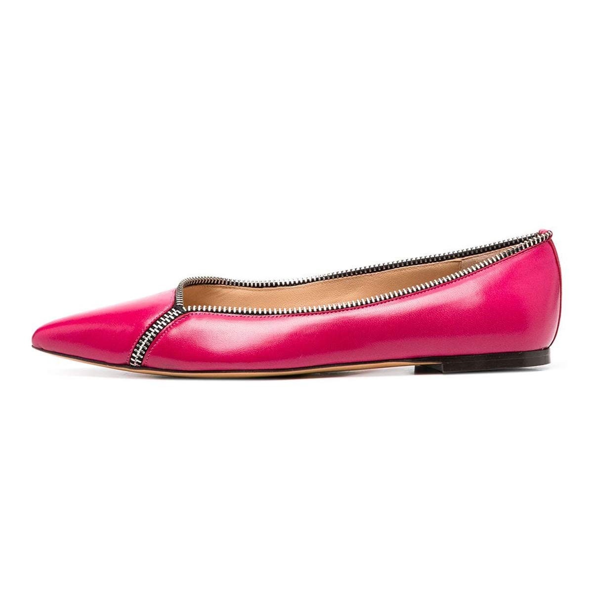 XYD Women's Comfortable Pointed Toe Ballet Flats - Slip On Loafers with Zipper Decoration for Office, Date & Casual Wear - Perfect for Work, Parties and Everyday Outfits