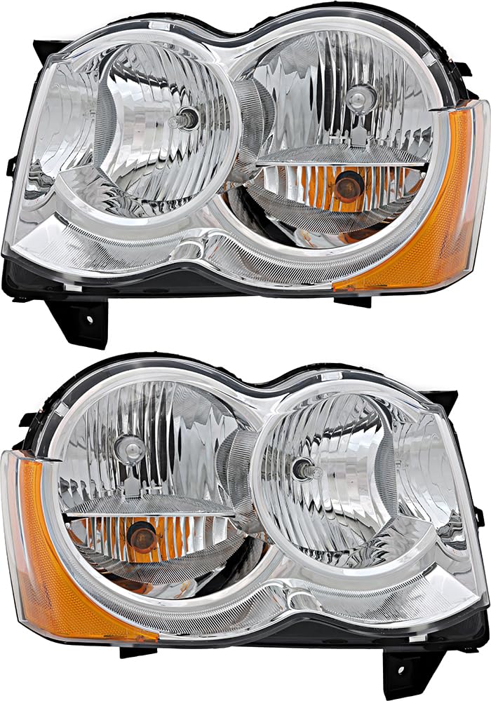 Jeep Grand Cherokee Headlights Lamps Set (2008-2010) - Halogen Replacement for Driver & Passenger Side | Perfect for Night Driving & Off-Road Adventures