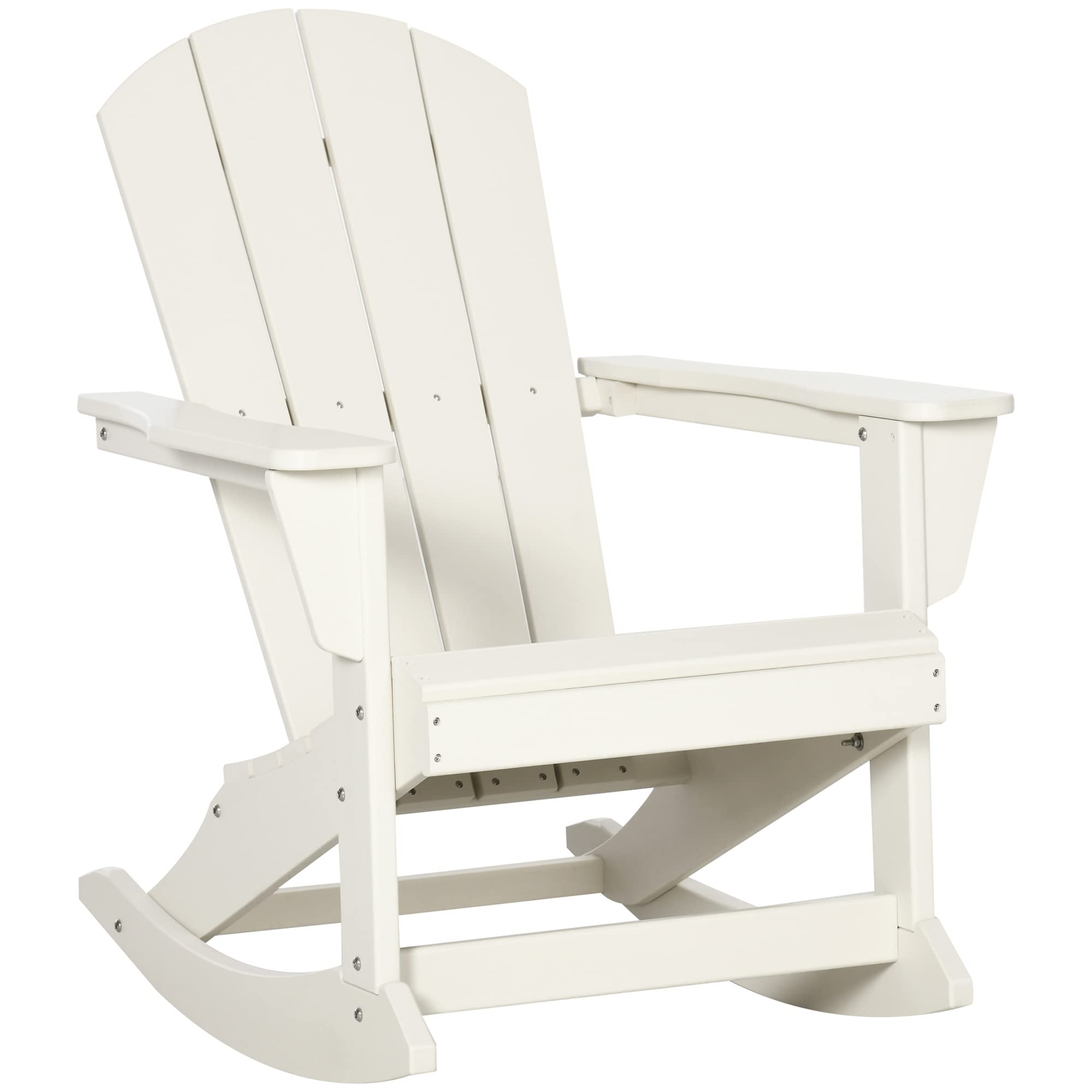 Outsunny White All-Weather HDPE Adirondack Rocking Chair - Durable Porch Rocker for Patio, Garden, Lawn & Backyard - Perfect for Relaxing by the Fire Pit or Outdoor Lounging