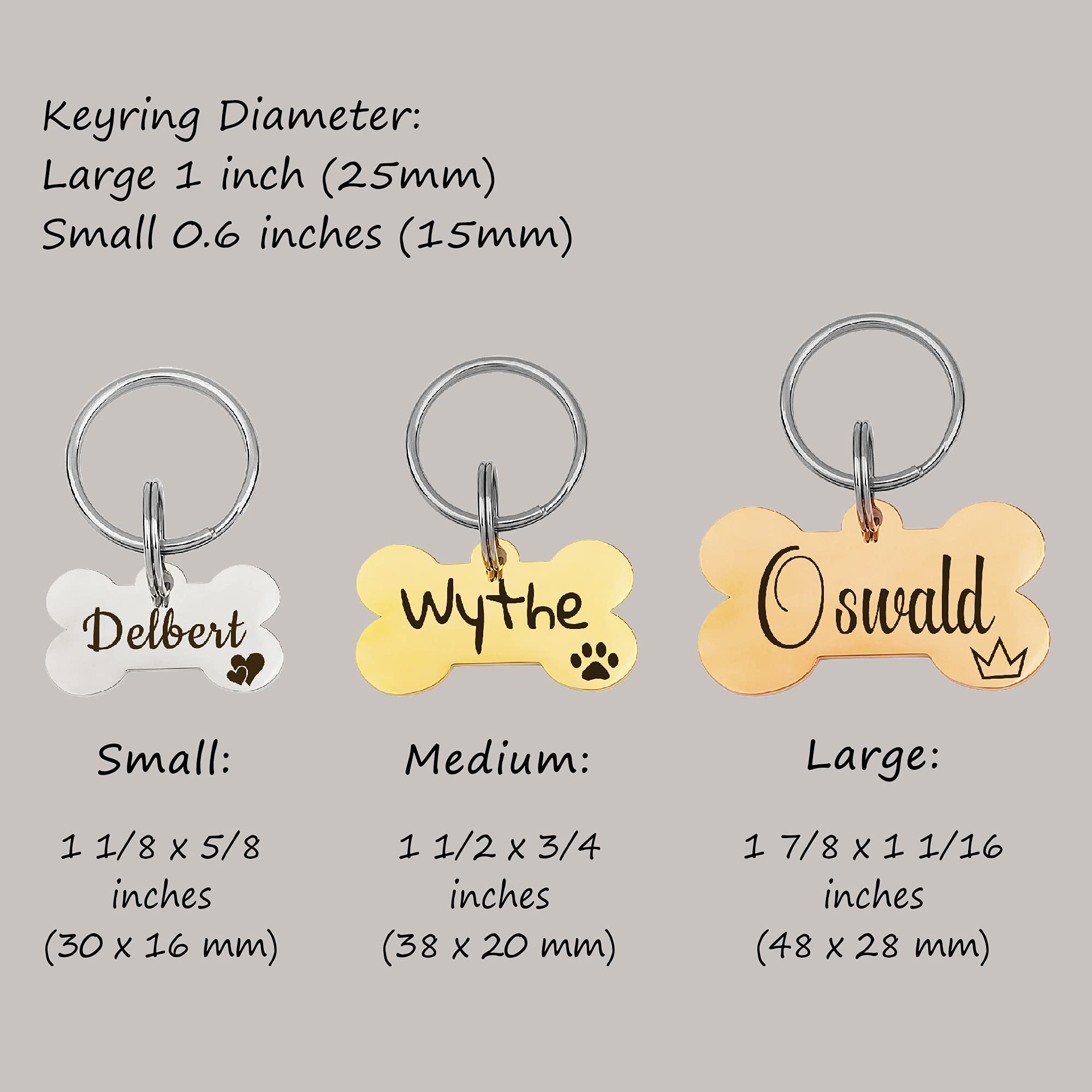 Personalized Rose Gold Stainless Steel Pet ID Tag for Dogs & Cats - Small Bone Shape, Glossy Finish - Perfect for Collars, Travel & Safety Identification