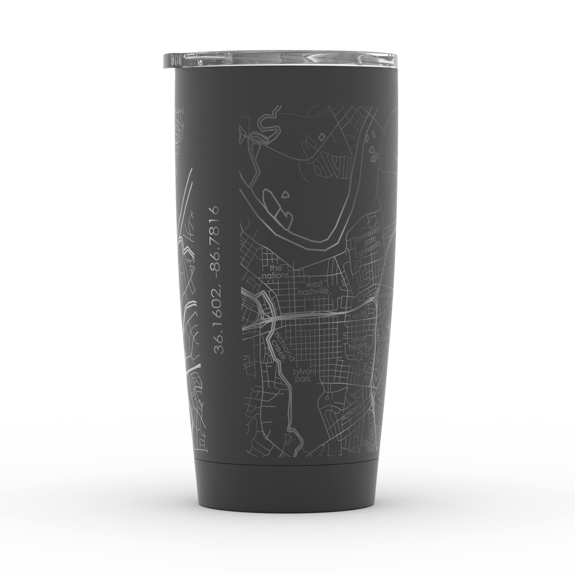 Personalized Nashville Tennessee Map Insulated Coffee Tumbler - 20oz Stainless Steel Travel Mug with Etched City Design - Black Custom Engraved Drinkware for Coffee, Tea & Outdoor Adventures