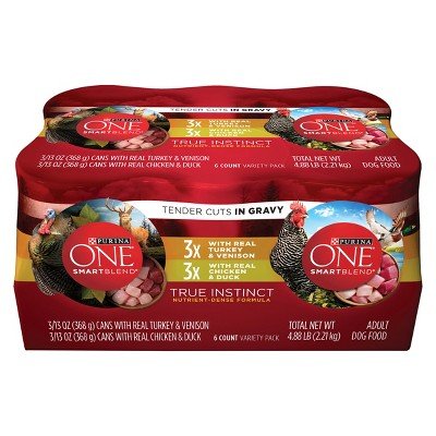 Purina ONE SmartBlend True Instinct Tender Cuts in Gravy Variety Pack Wet Dog Food - 6 Pack of 13oz Cans | High Protein, Natural Ingredients for Adult Dogs | Perfect for Mealtime, Training Rewards & Travel Feeding