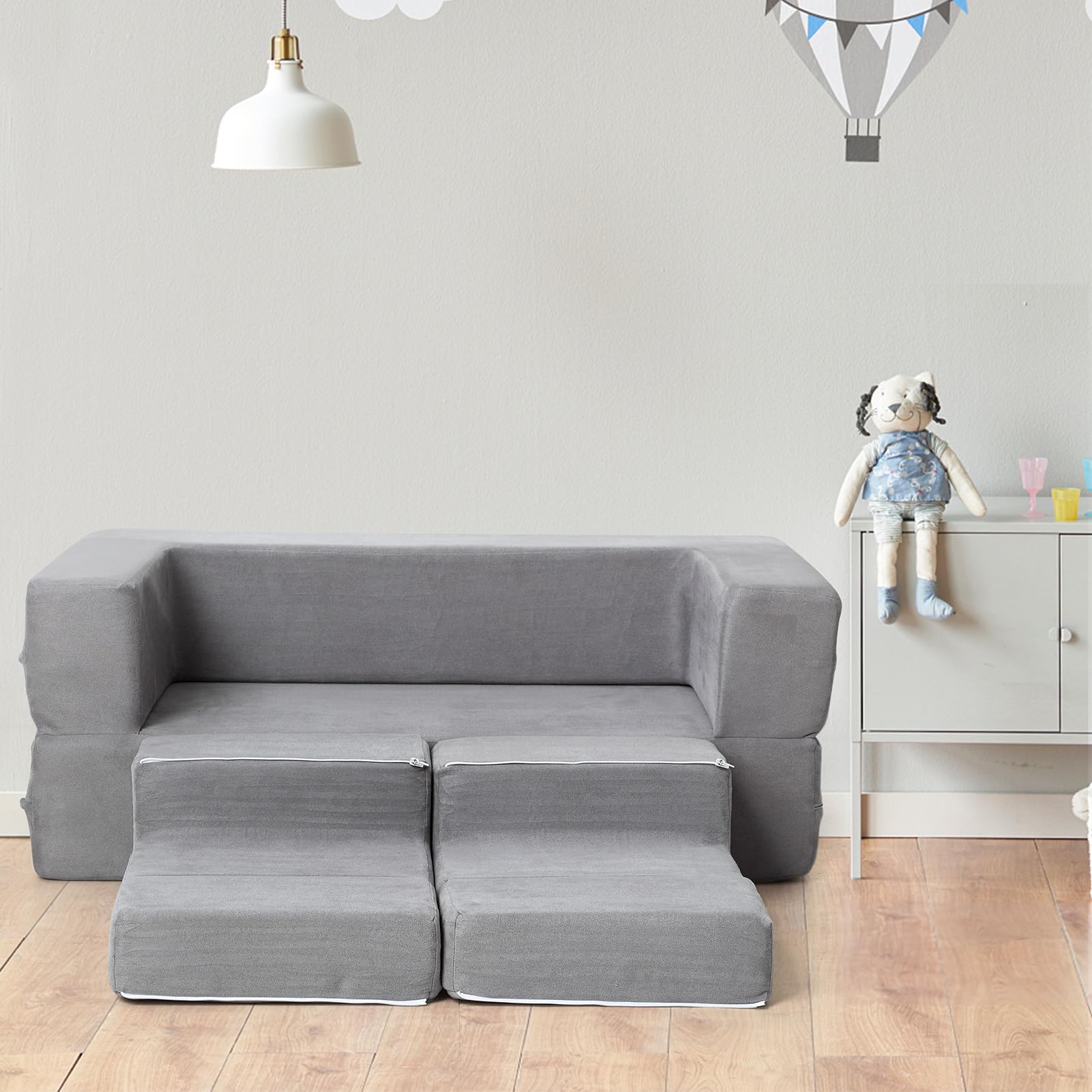 Modular Kids Couch for Toddlers - Convertible Playroom & Bedroom Furniture for Boys & Girls - Soft Grey Children's Sofa for Playing, Napping & Imaginative Play - Perfect for Daycare, Preschool & Home Play Areas