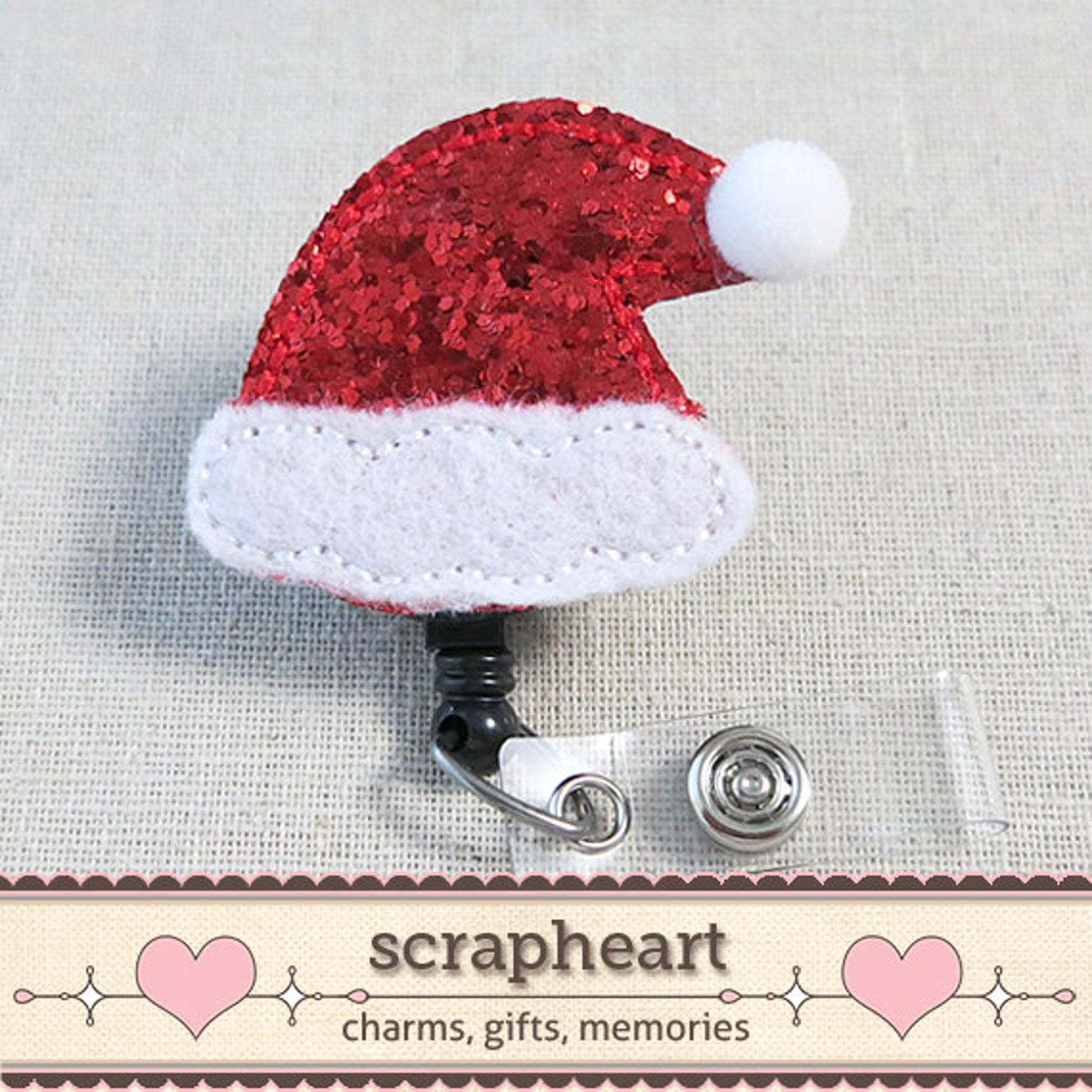 Christmas Santa Hat Badge Reel - Cute Glitter Holiday Nurse & Teacher Badge Holder Clip - Perfect for Healthcare Workers, Educators & Office Professionals During Festive Season