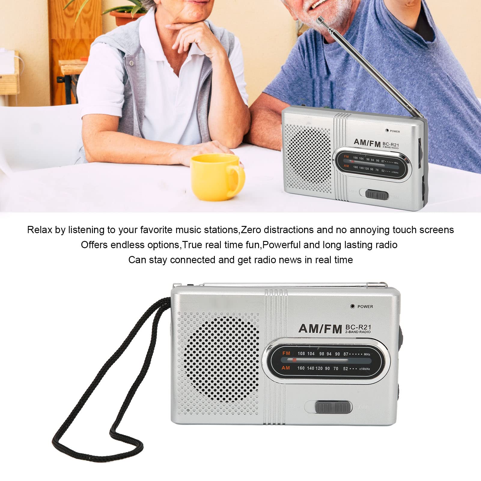 Portable AM FM Radio with Long Range Reception, Built-in Speaker & Headphone Jack - Best for Outdoor, Emergency, Camping, Travel and Home Use