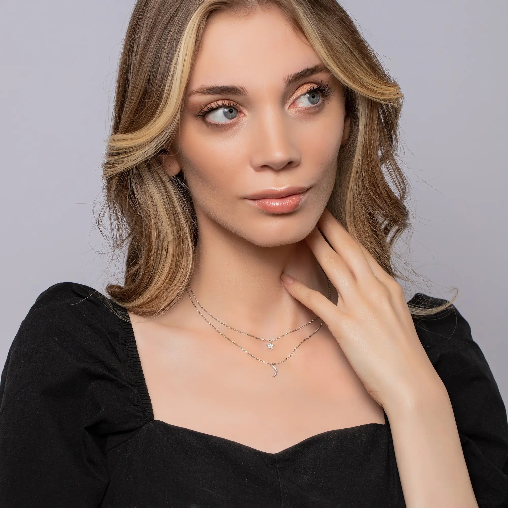 Moon and Star Necklace for Women - Dainty Celestial Jewelry, 925 Sterling Silver Pendant with Adjustable Chain - Perfect for Gifts, Everyday Wear & Boho Fashion
