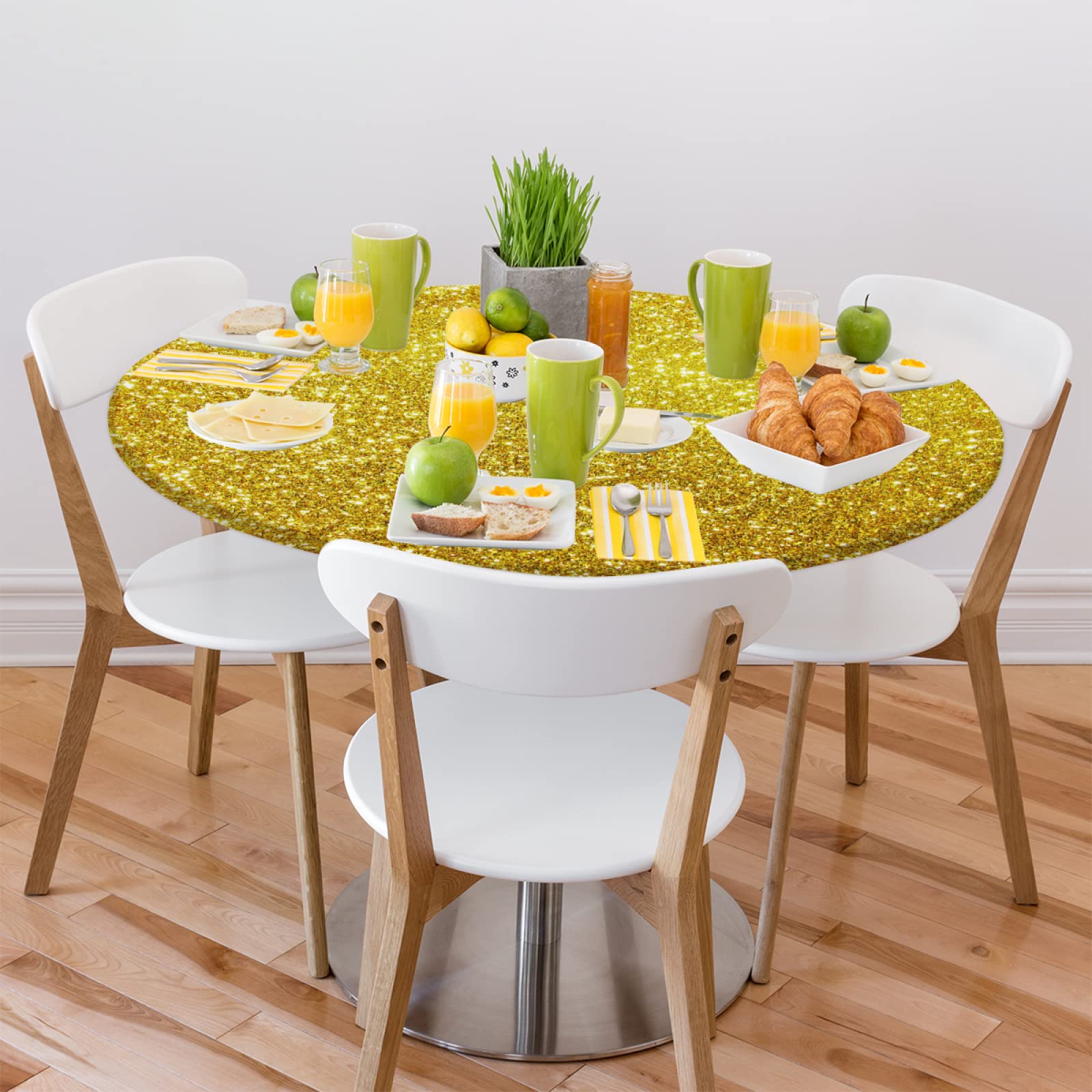 Sparkling Star-Printed Elastic Fitted Vinyl Tablecloth - Waterproof, Wipeable, Stretchable for 45