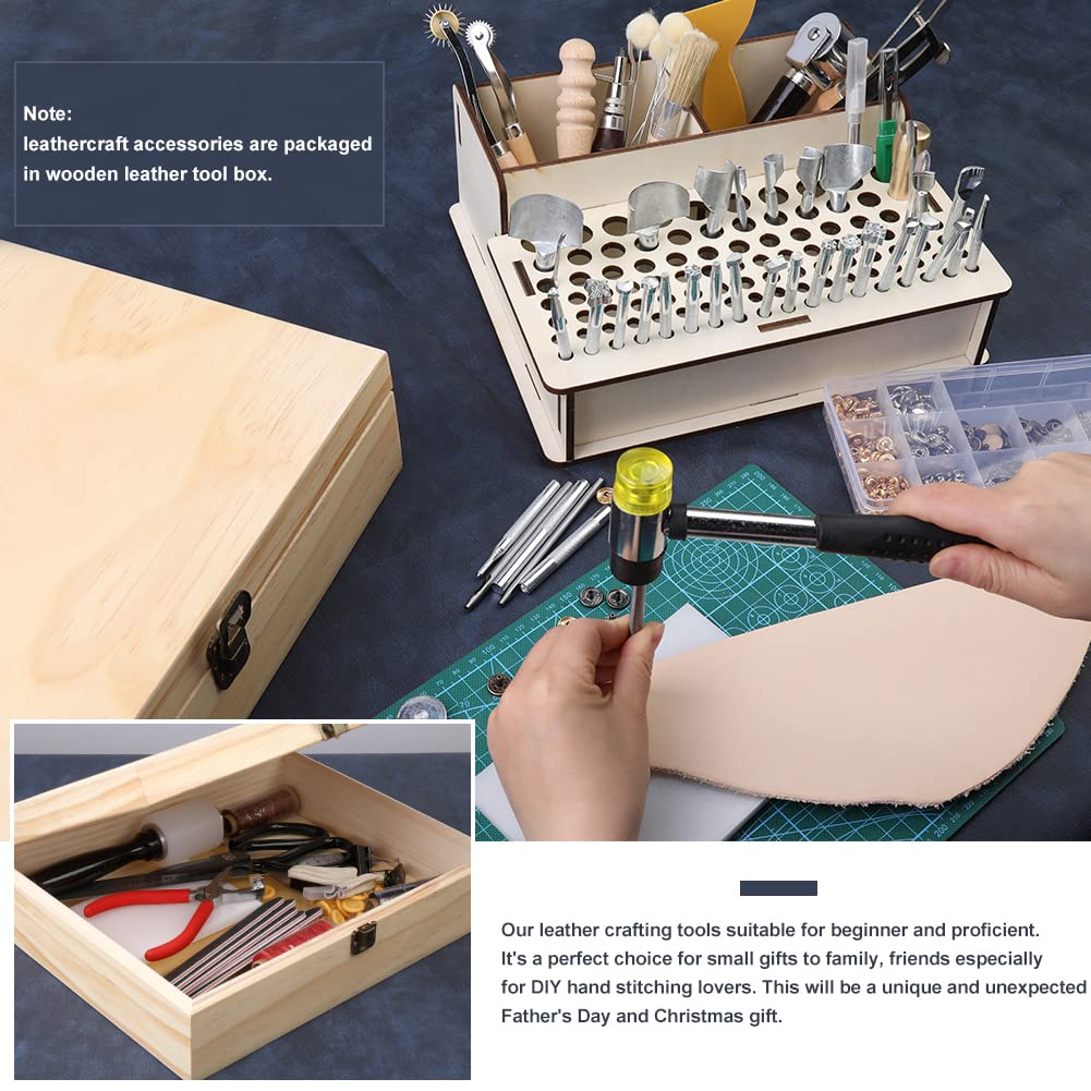 447-Piece Leather Crafting Tool Kit with Instruction Manual - Leatherworking Tools, Stamping Set, Hole Punch & Holder - Perfect for DIY Leather Projects, Saddle Making & Crafting Accessories