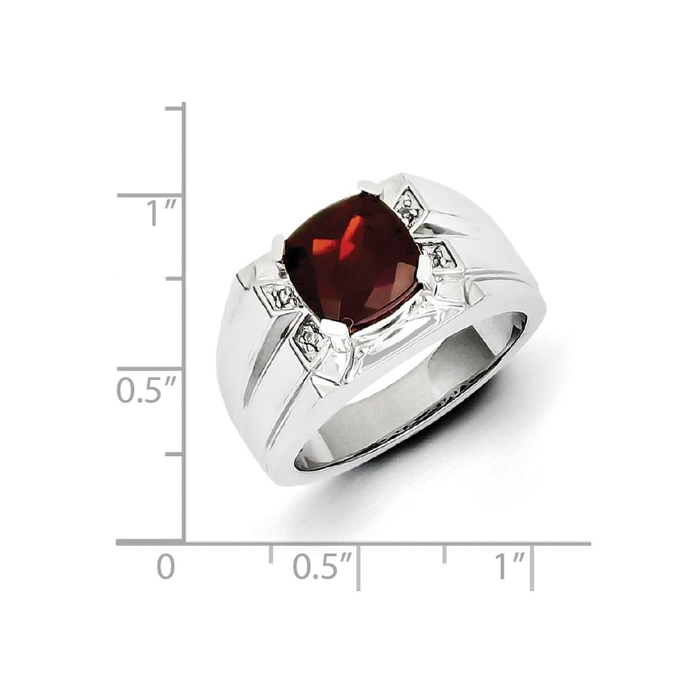 925 Sterling Silver Cushion Cut Garnet & Diamond Men's Engagement Ring - Luxury Wedding Band for Him, Anniversary Gift, Promise Ring for Boyfriend - Perfect for Proposals, Valentines Day & Special Occasions