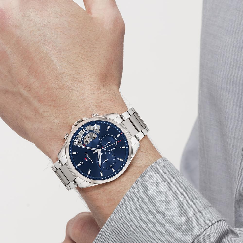 Tommy Hilfiger Men's Analog Multifunction Quartz Watch - Stainless Steel Mesh & Link Bracelet with Leather Strap - Perfect for Business, Casual & Formal Occasions