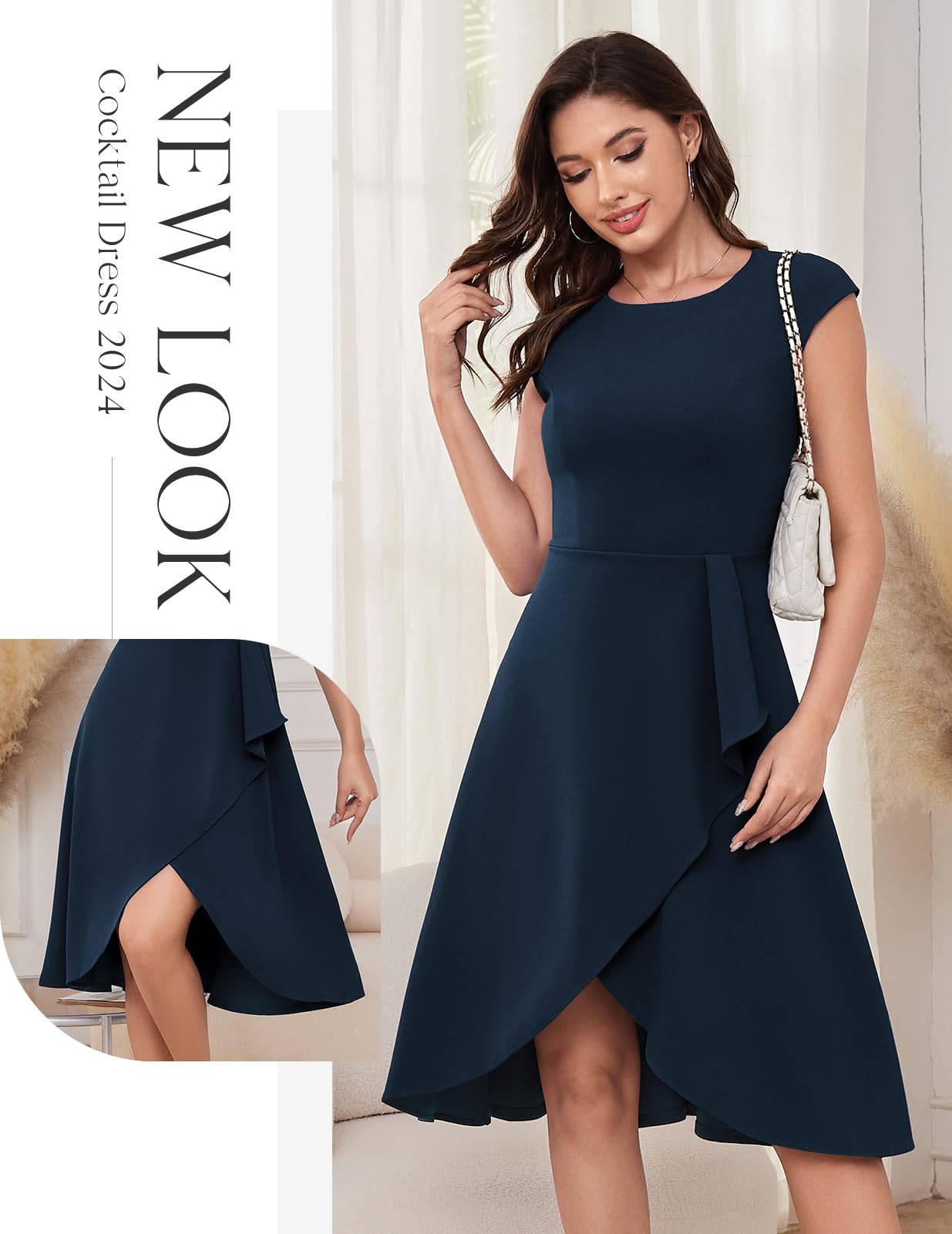 Elegant 2025 Spring Summer Cocktail Wedding Guest Dresses for Women - Short Sleeve Midi Dress for Bridesmaids, Garden Parties & Formal Events