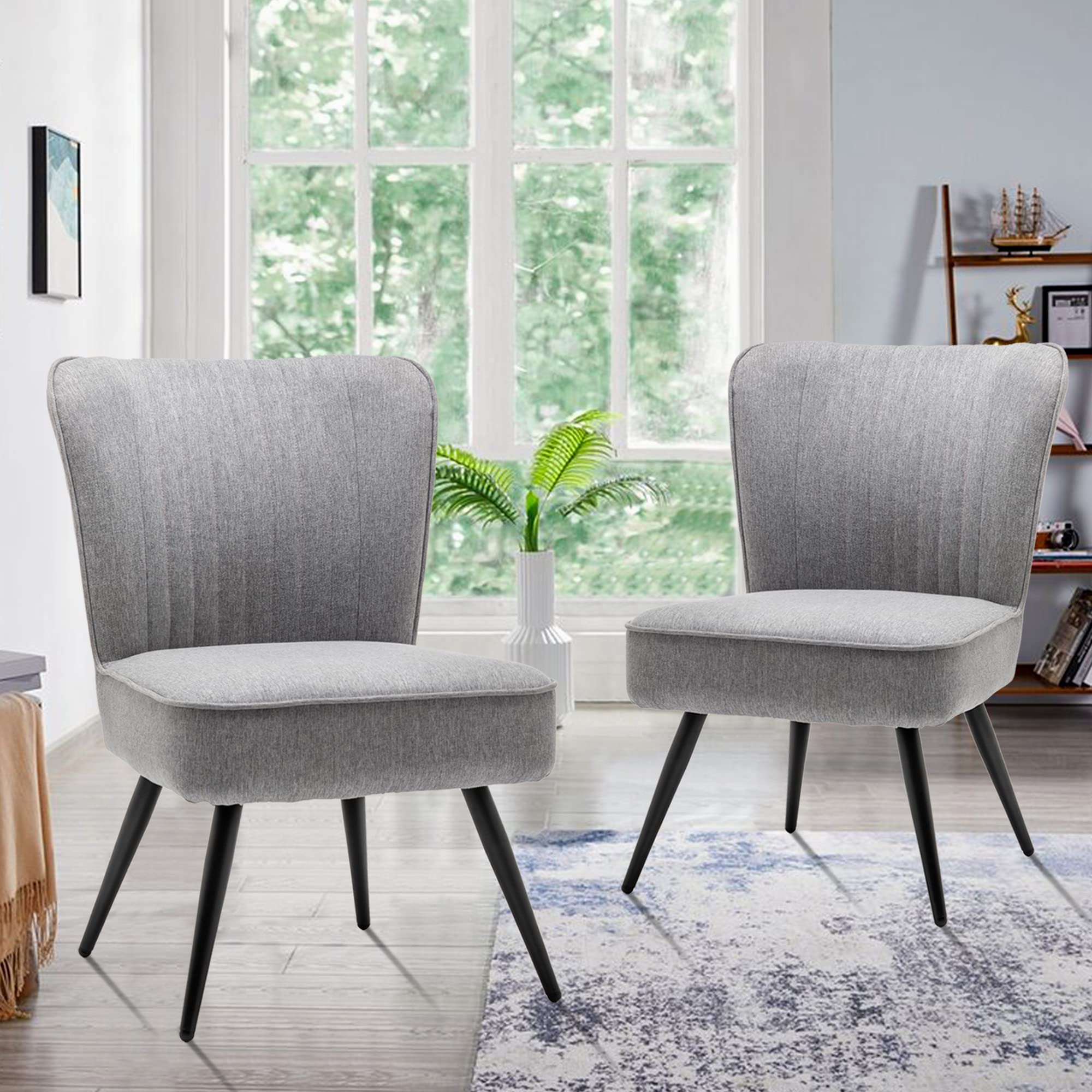 Alunaune Accent Chair Set of 2 - Modern Upholstered Living Room & Bedroom Armless Slipper Chairs - Comfortable Wingback Single Sofa for Guest Reception - Gray - Perfect for Small Spaces, Apartments and Cozy Reading Nooks