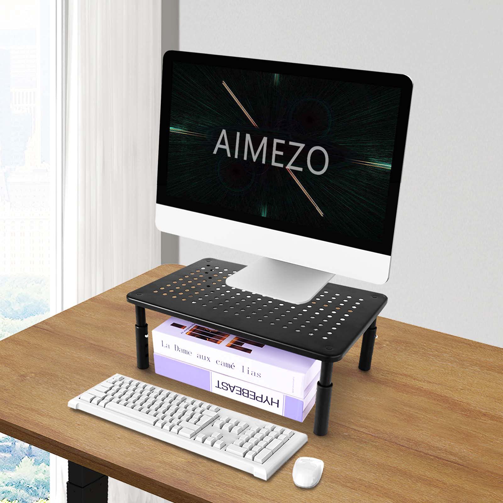 Adjustable Metal Monitor Stand Riser - 3-Stage Height Desktop Organizer for Laptop, Printer, PC Tower & Notebook (Black) - Perfect for Home Office, Gaming Setup & Workspace Ergonomics