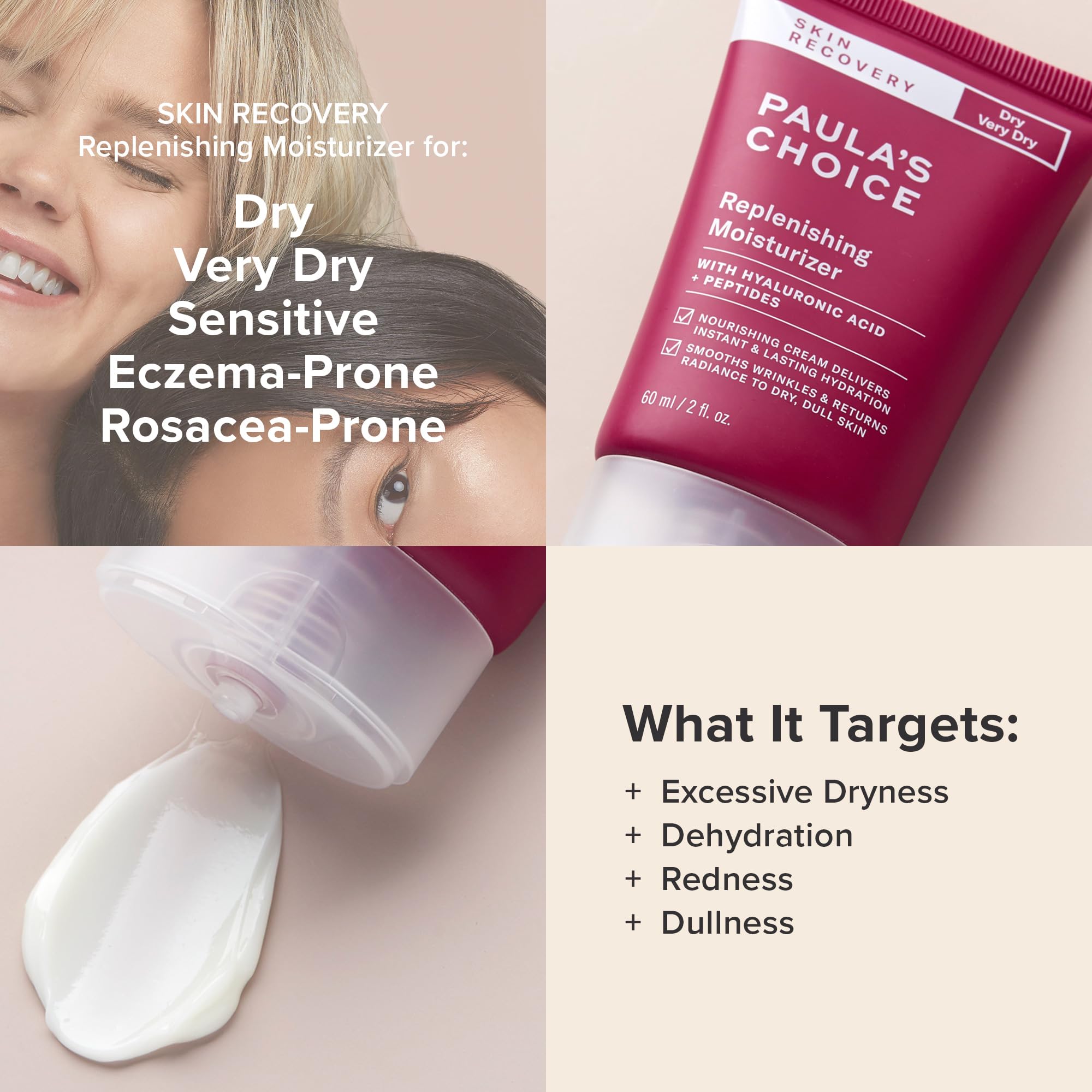 Paula's Choice SKIN RECOVERY Replenishing Facial Moisturizer Cream with Hyaluronic Acid - Soothes Redness & Sensitive Skin for Rosacea & Eczema - Paraben-Free, Fragrance-Free, 2 Fl Oz - Perfect for Daily Hydration & Nighttime Skincare Routine