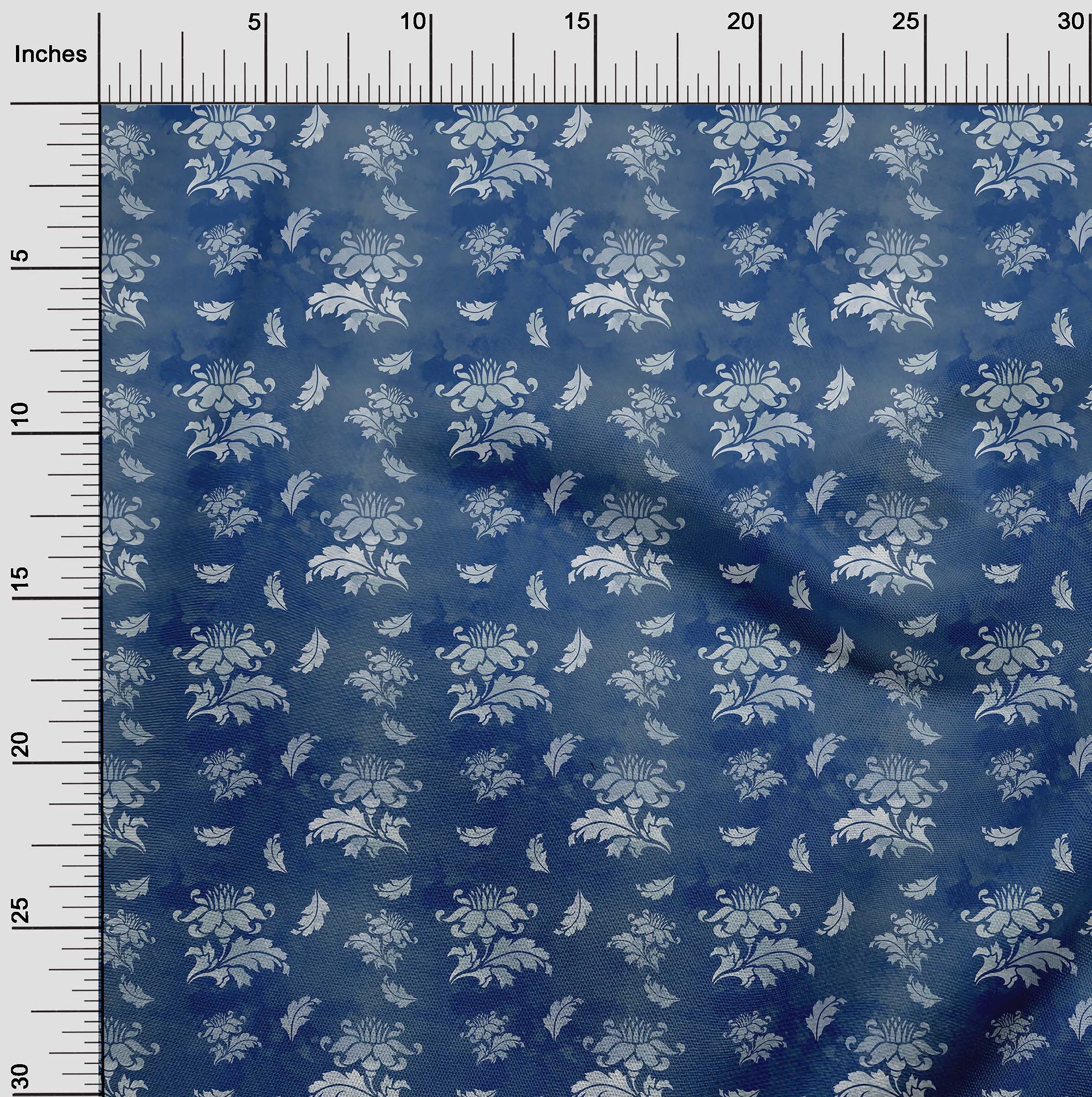 oneOone Velvet Blue Floral Printed Fabric by The Yard - 58 Inch Wide DIY Sewing Supplies for Clothing, Dresses & Home Decor Projects