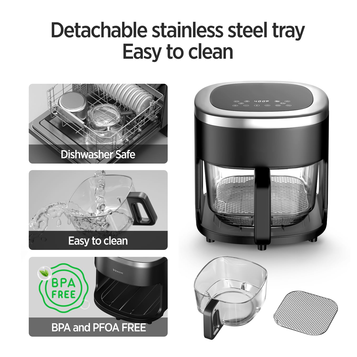 6-in-1 Multi-Function Glass Air Fryer with 4.5 QT Capacity - Air Fry, Roast, Reheat, Dehydrate, Bake & Air Crisp Technology | Nonstick & Dishwasher Safe Basket | 97% Less Oil | Digital Timer & Temperature Control | Perfect for Healthy Cooking, Meal Prep & Quick Family Dinners