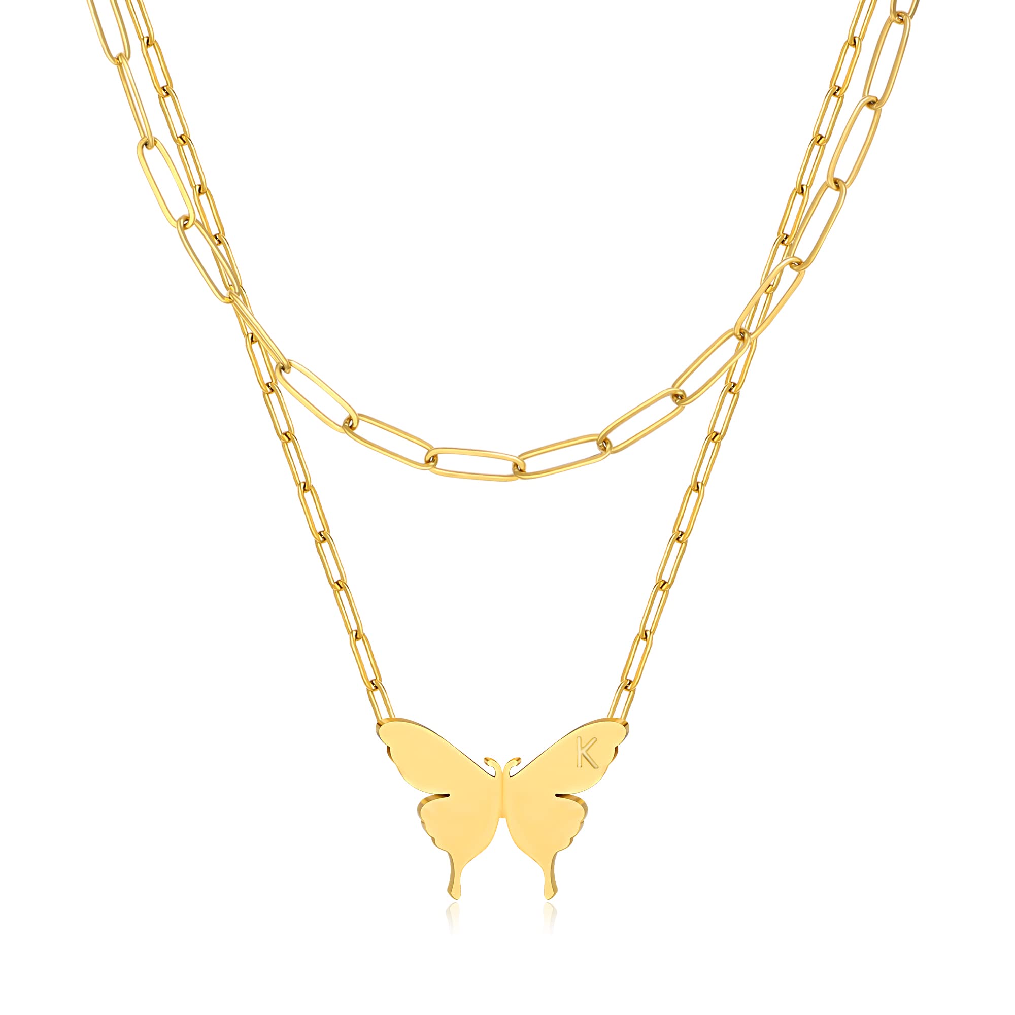 Trendy Butterfly Layered Necklace for Women & Girls - Dainty Gold Plated Paperclip Initial Choker Pendant Stackable Jewelry - Perfect Gift for Christmas, Birthday, Mother's Day, Sister & Daughter (A-Z) - Ideal for Everyday Wear, Date Nights & Special Occasions