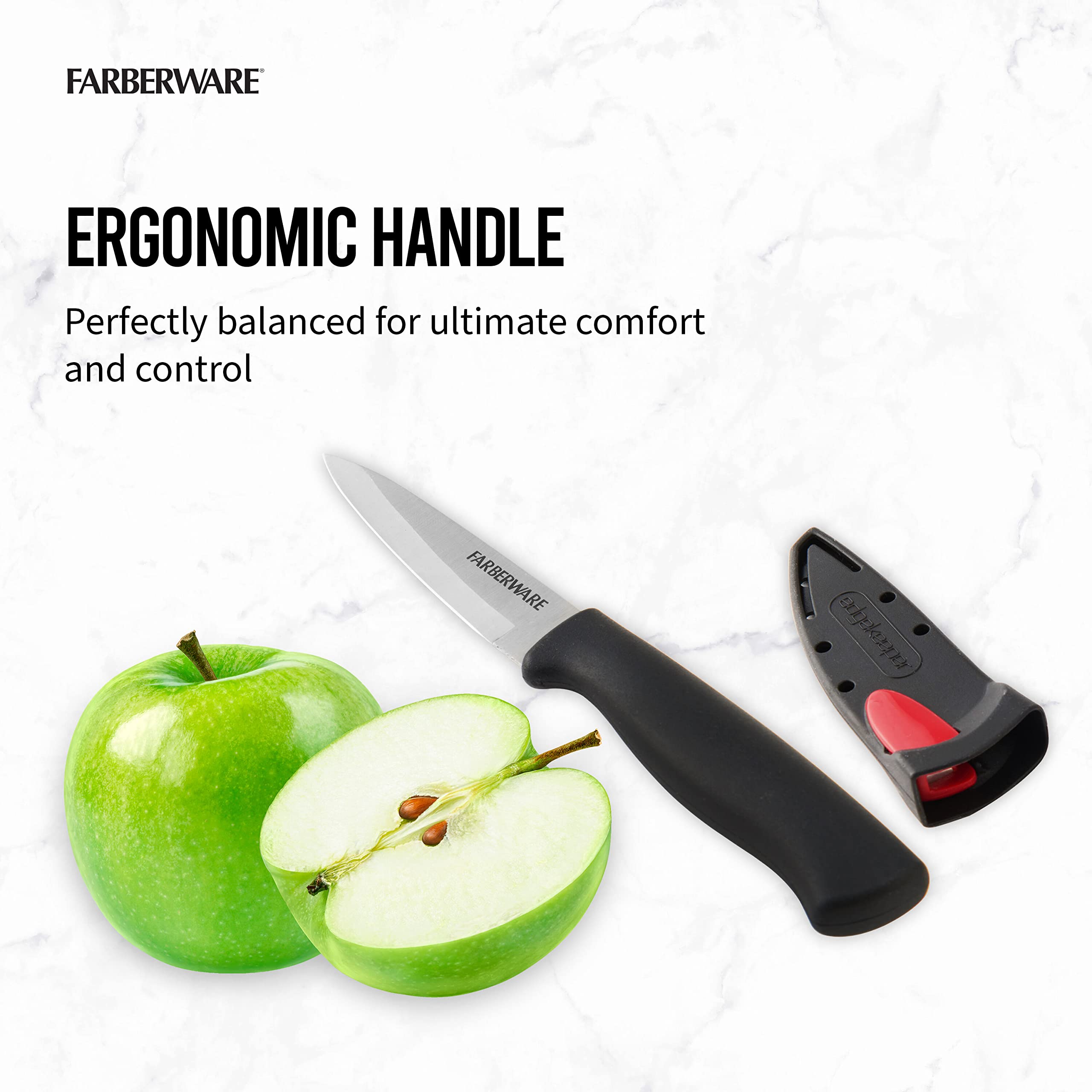 Farberware Edgekeeper 3.5-Inch Paring Knife - Self-Sharpening Blade Cover, High Carbon Stainless Steel Kitchen Knife with Ergonomic Handle - Razor Sharp Precision for Peeling, Slicing & Food Prep - Perfect for Fruits, Vegetables & Detailed Cutting Tasks