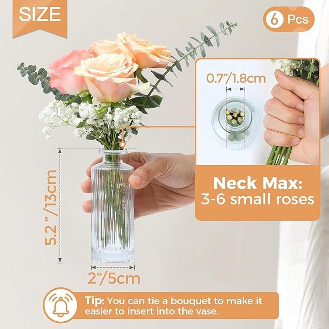 ComSaf Small Clear Glass Bud Vases - 12 Pack Mini Flower Vases for Wedding Centerpieces, Table Decor, Home Decoration & Housewarming Gifts | Elegant Ribbed Design for Floral Arrangements, Parties & DIY Projects