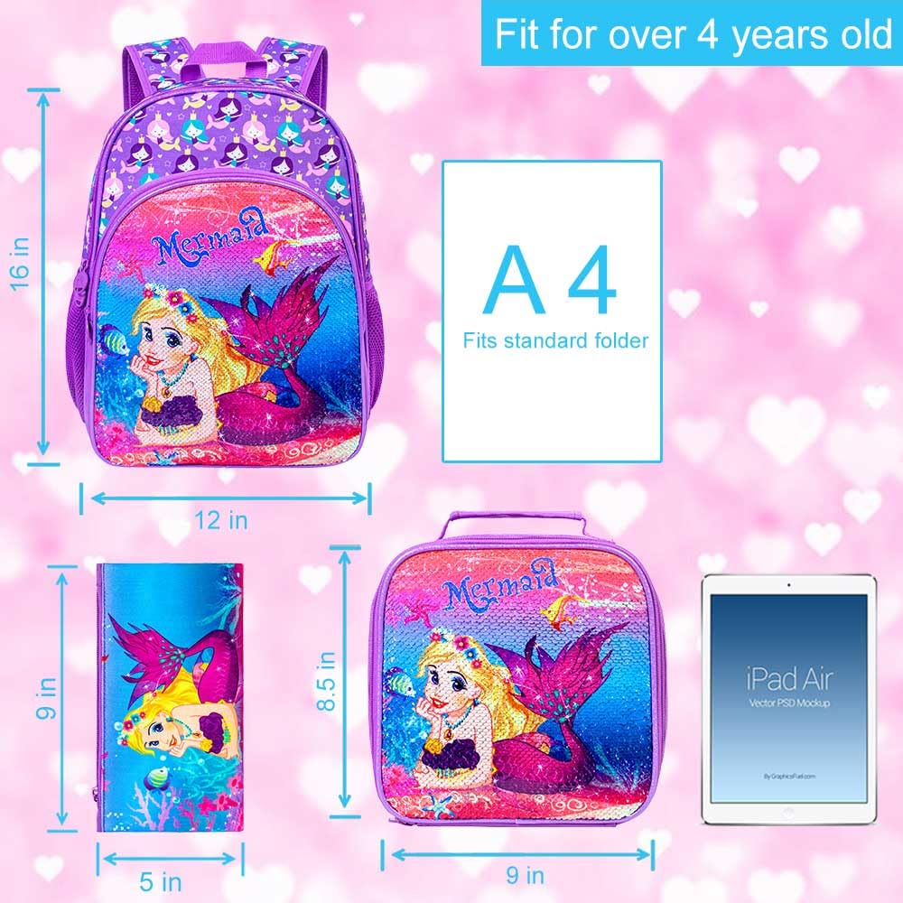 UFNDC 3PCS Girls Backpack Set with Lunch Box - 16
