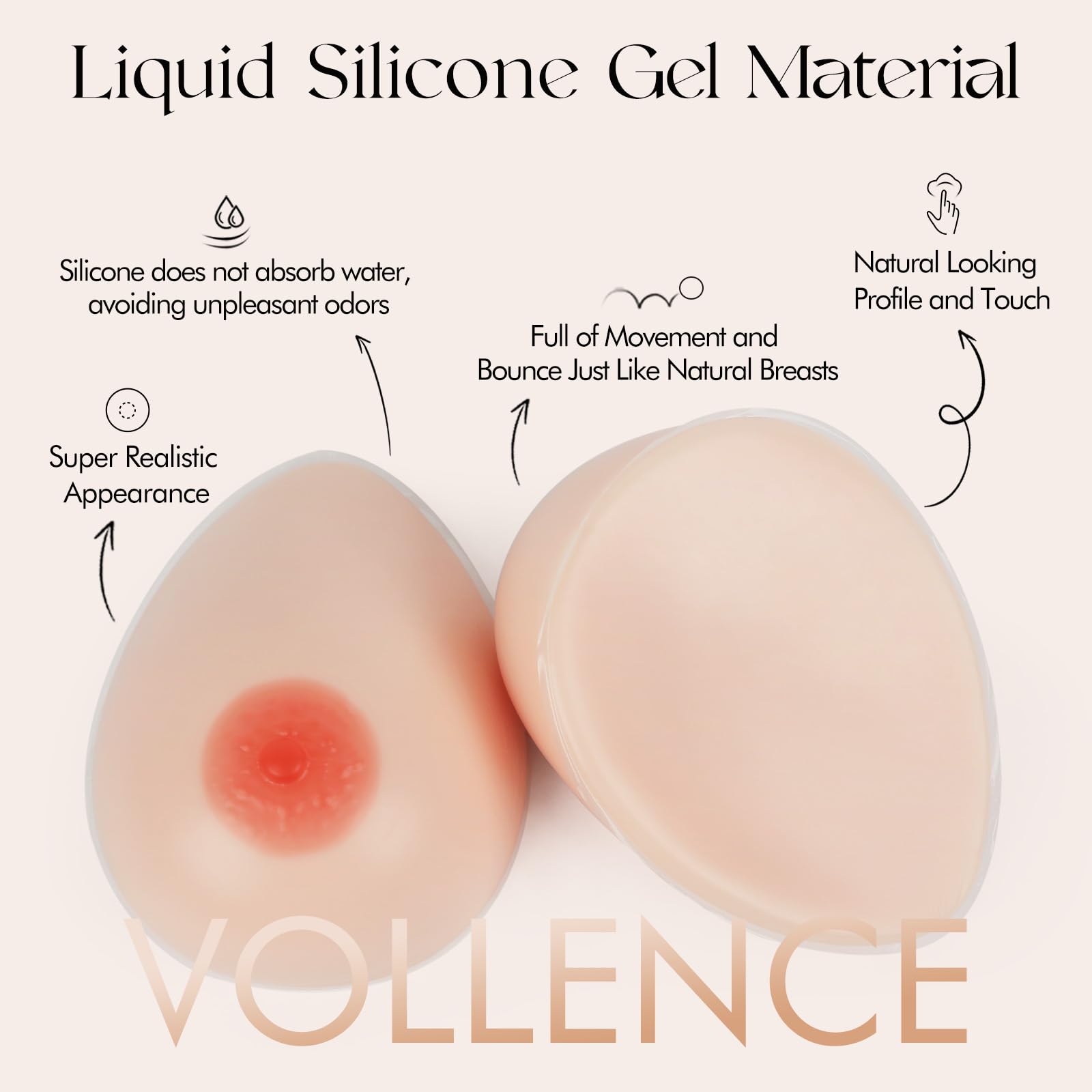 Vollence Silicone Breast Forms - Natural Looking Fake Boobs for Mastectomy, Transgender & Crossdressing - Comfortable Prosthesis for Daily Wear, Swimwear & Special Occasions