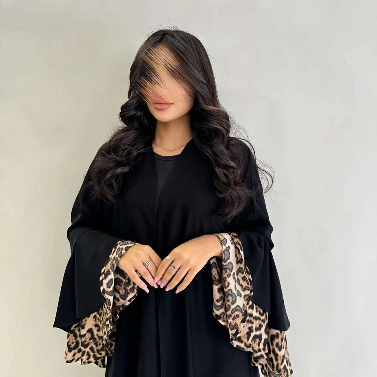 Leopard Print Cuff Cardigan Open Abaya Dress - Stylish Long Sleeve Kimono Cover Up for Women, Perfect for Casual Outings, Prayer Dresses & Boho Fashion